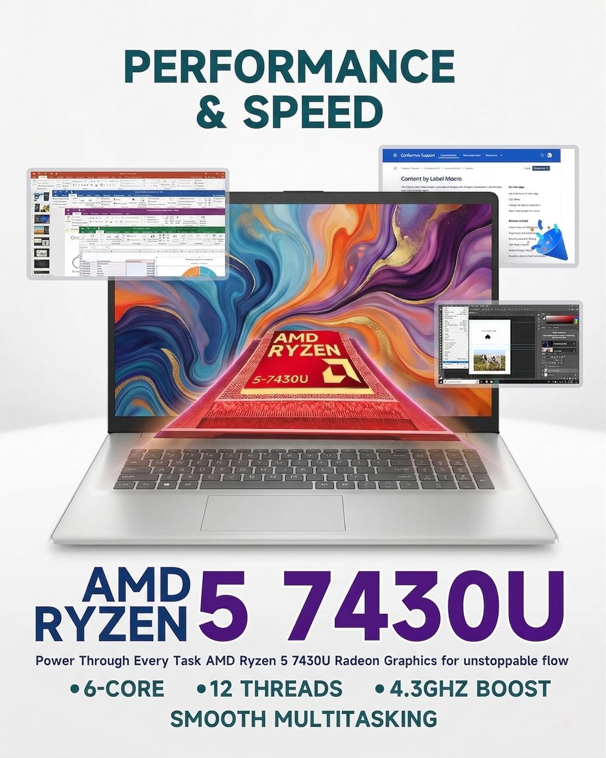 HP 17.3″ FHD Business Laptop 2026, AMD Ryzen 5 7430U, Upto 64GB RAM 2TB NVMe SSD
