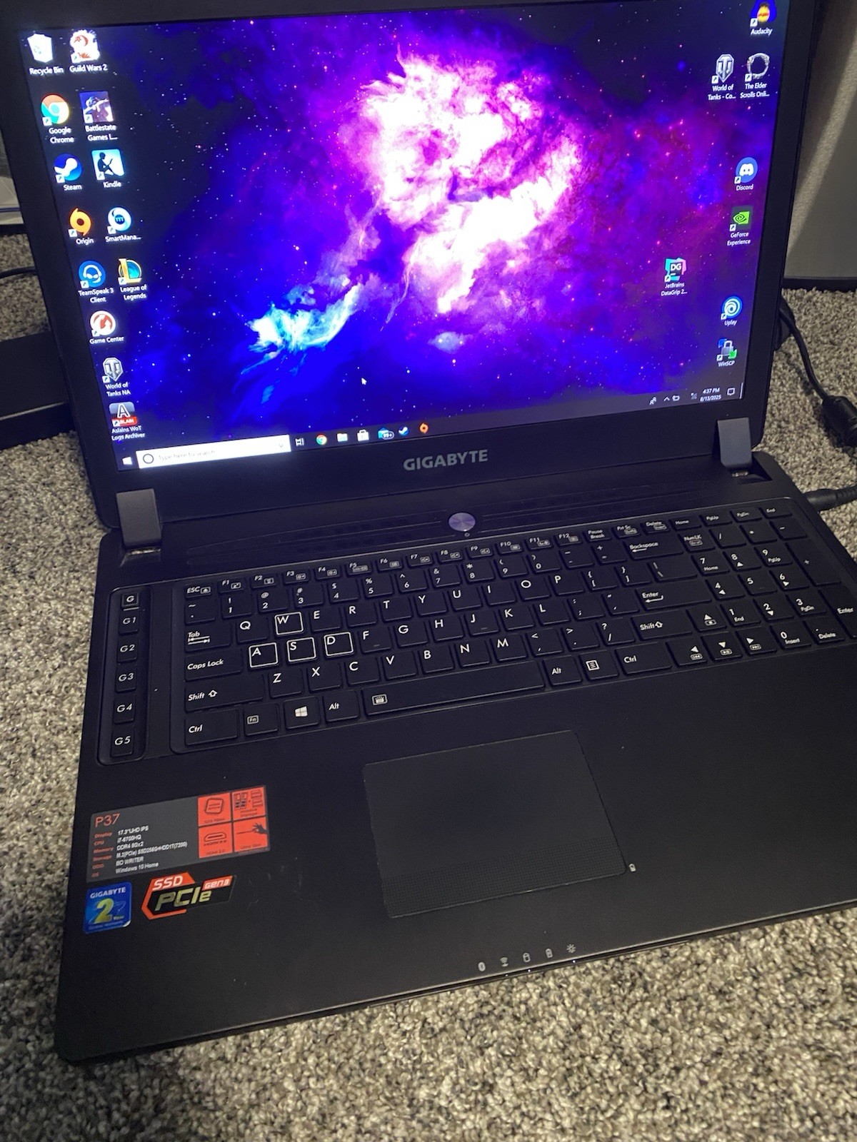 Gigabyte P37W GTX970M Gaming Laptop (Working, Needs New battery, No SSD/HD)
