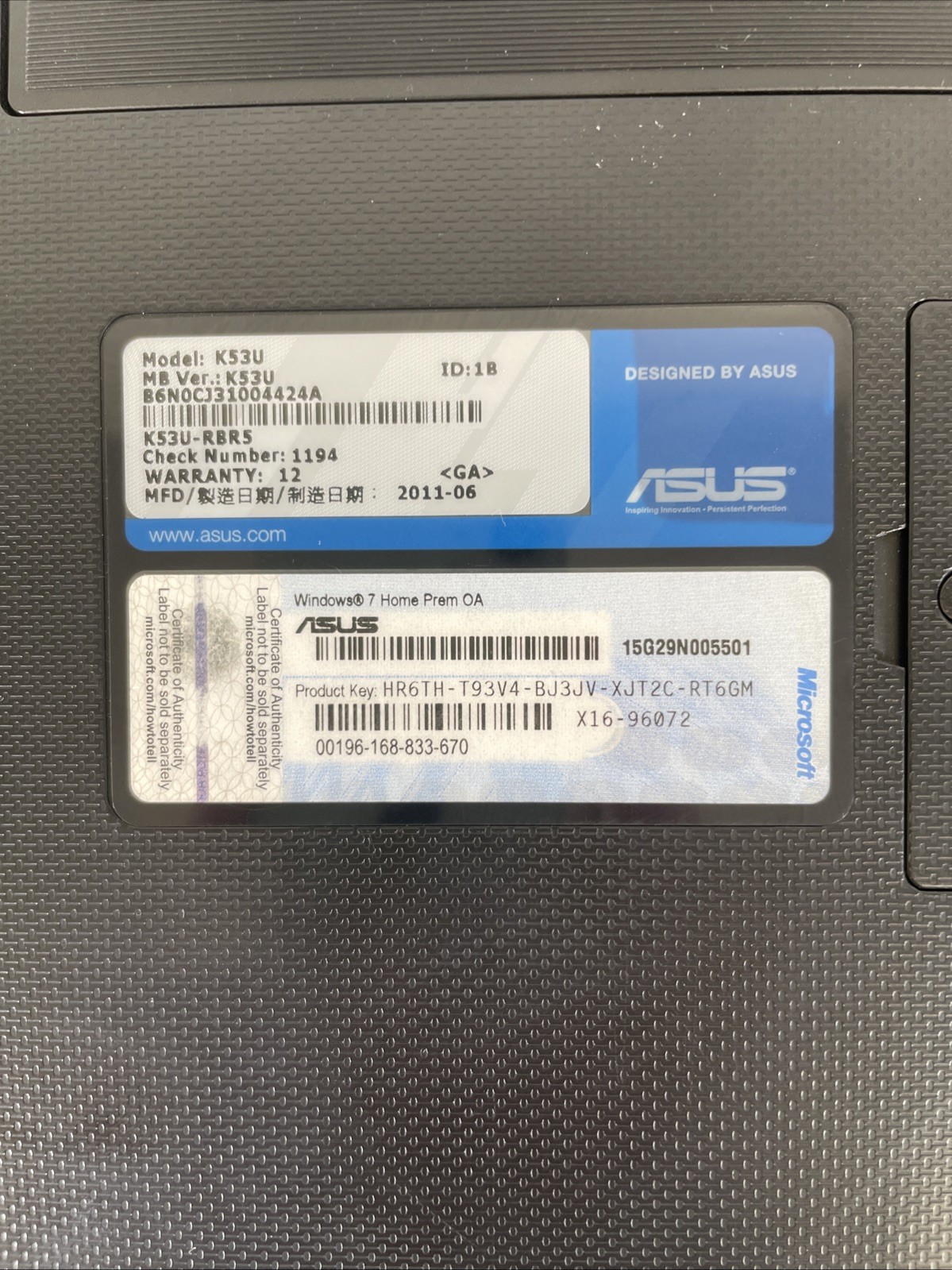 ASUS K53U Laptop AMD E-350 1.6GHz 8GB RAM 250GB HDD 15.6″ Windows 7
