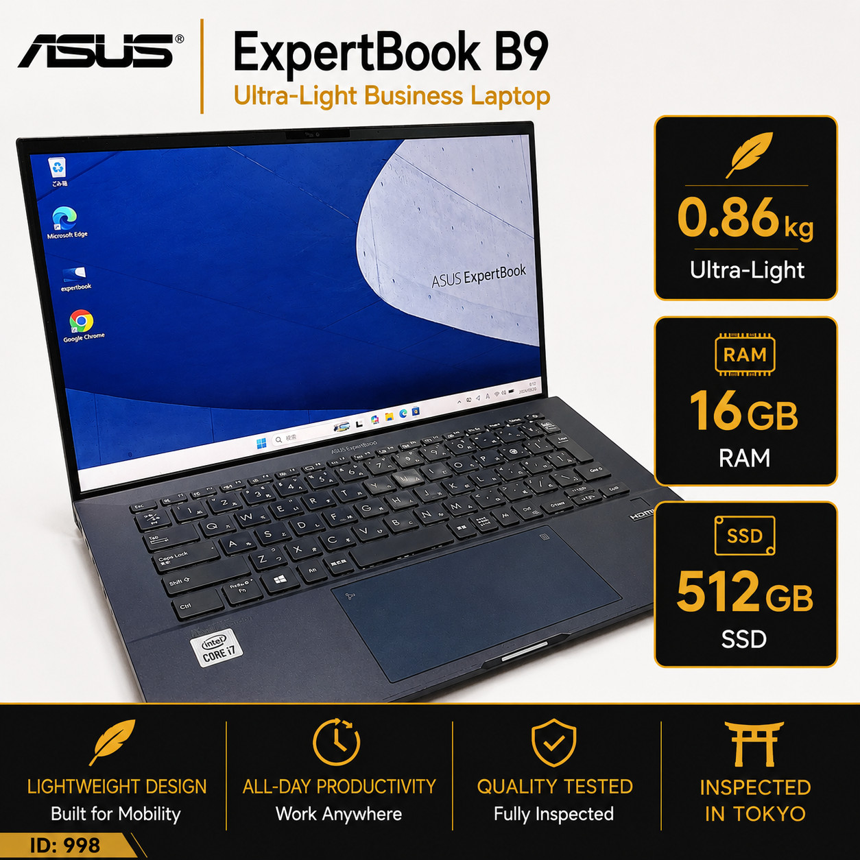 ASUS EXPERTBOOK B9 B9450FA Core i7-10510U 16GB RAM 512GB SSD with numpad #998