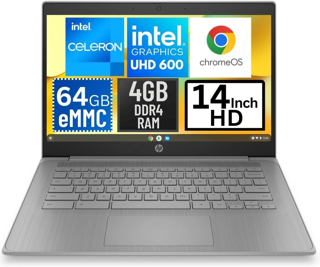 HP Chromebook 14″HD LED Intel Celeron N4120 4GB RAM onboard 64GB eMMC Chrome OS
