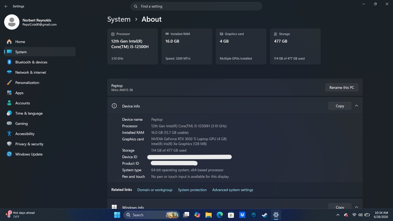 Acer Nitro 5 3050 ti 15.6 in 512GB SSD, Intel Core i5 12th Gen., 2.0GHz, 16GB