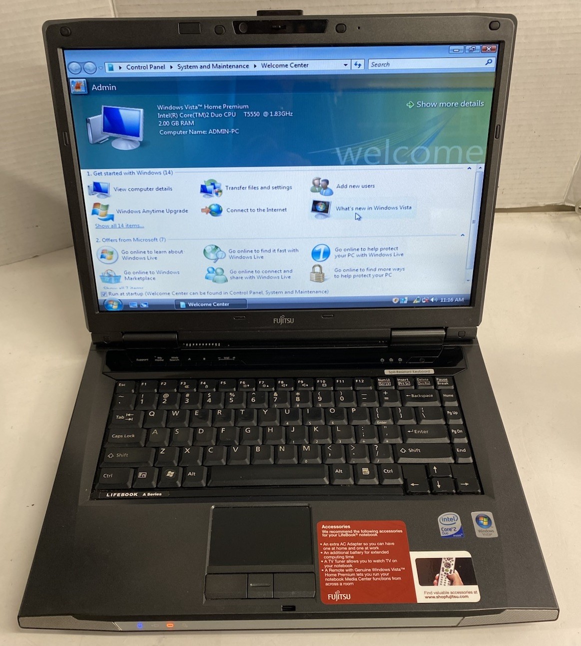 Fujitsu LifeBook A6120 Core 2 Duo T5550 1.83 GHz 2GB RAM 180GB HD Windows Vista