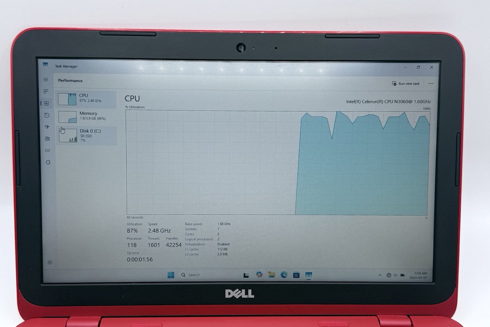 dell inspiron 11 P24t Laptop Intel Celeron N3060@1.60 GHz 4GB Ram 32gb Storage