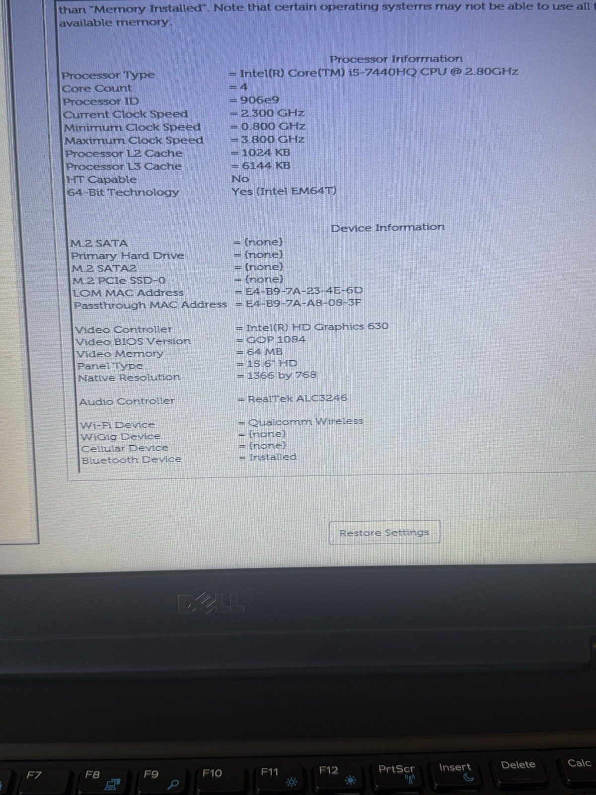Dell Precision 3520 15.6” i5-7440HQ 2.8GHz M620 READ
