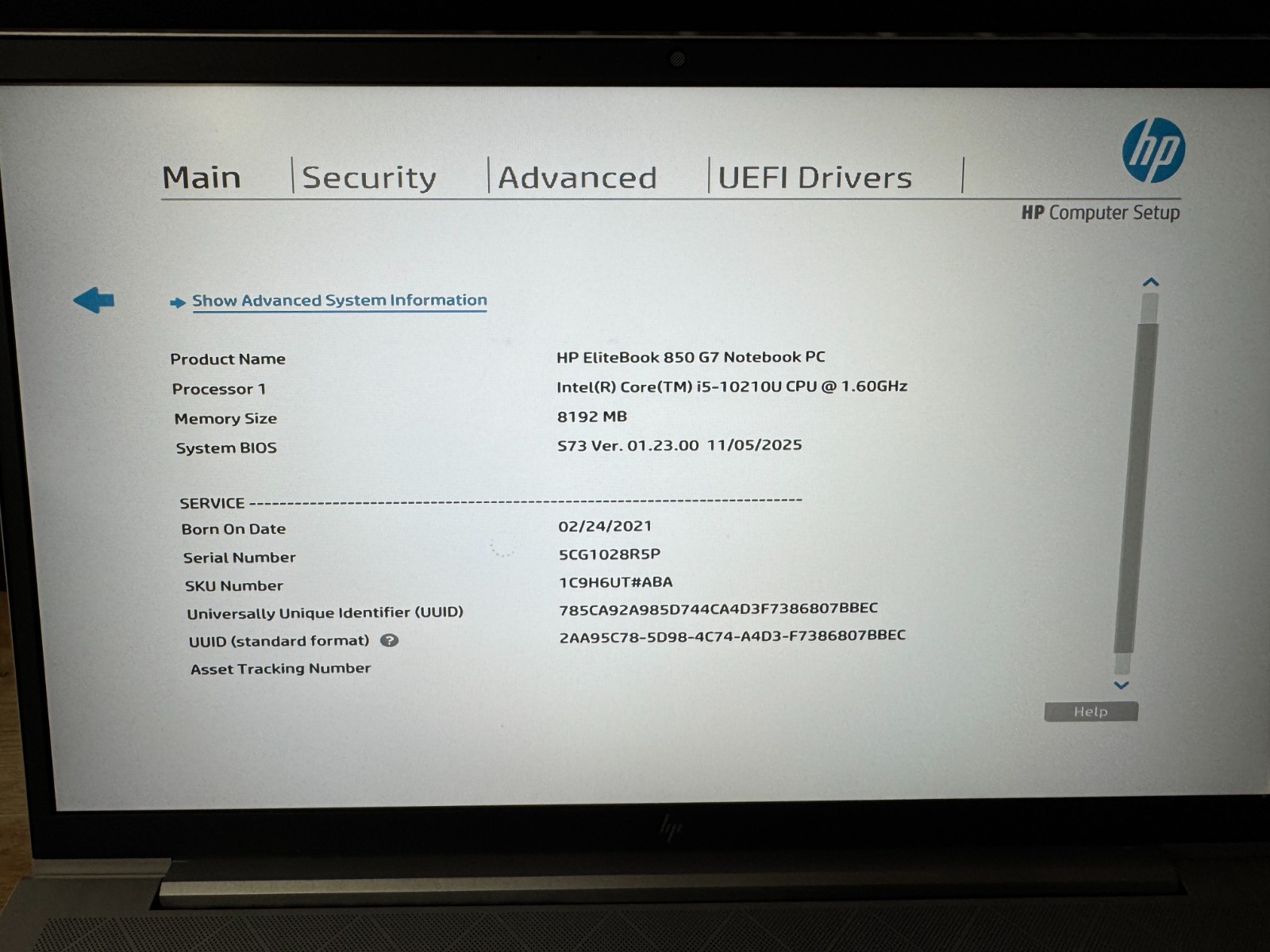 HP EliteBook 850 G7 i5-10210U, 8GB DDR4, Samsung 256GB, NVMe, Win 11 Pro 25H2