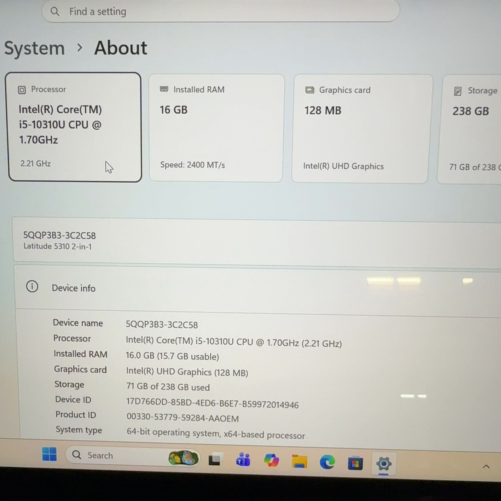 Dell Latitude 5310 2-in-1 Laptop i5-10310U 1.7GHz 16GB RAM 256GB NVMe Win 11 Pro