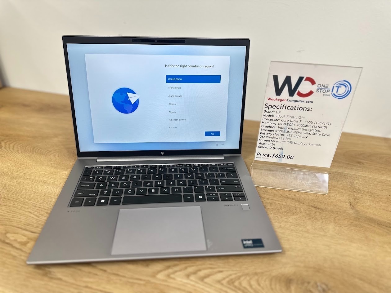 HP ZBook Firefly G11 Core Ultra 7 165U, 16GB DDR4, Intel Graphics, 512GB SSD 14″