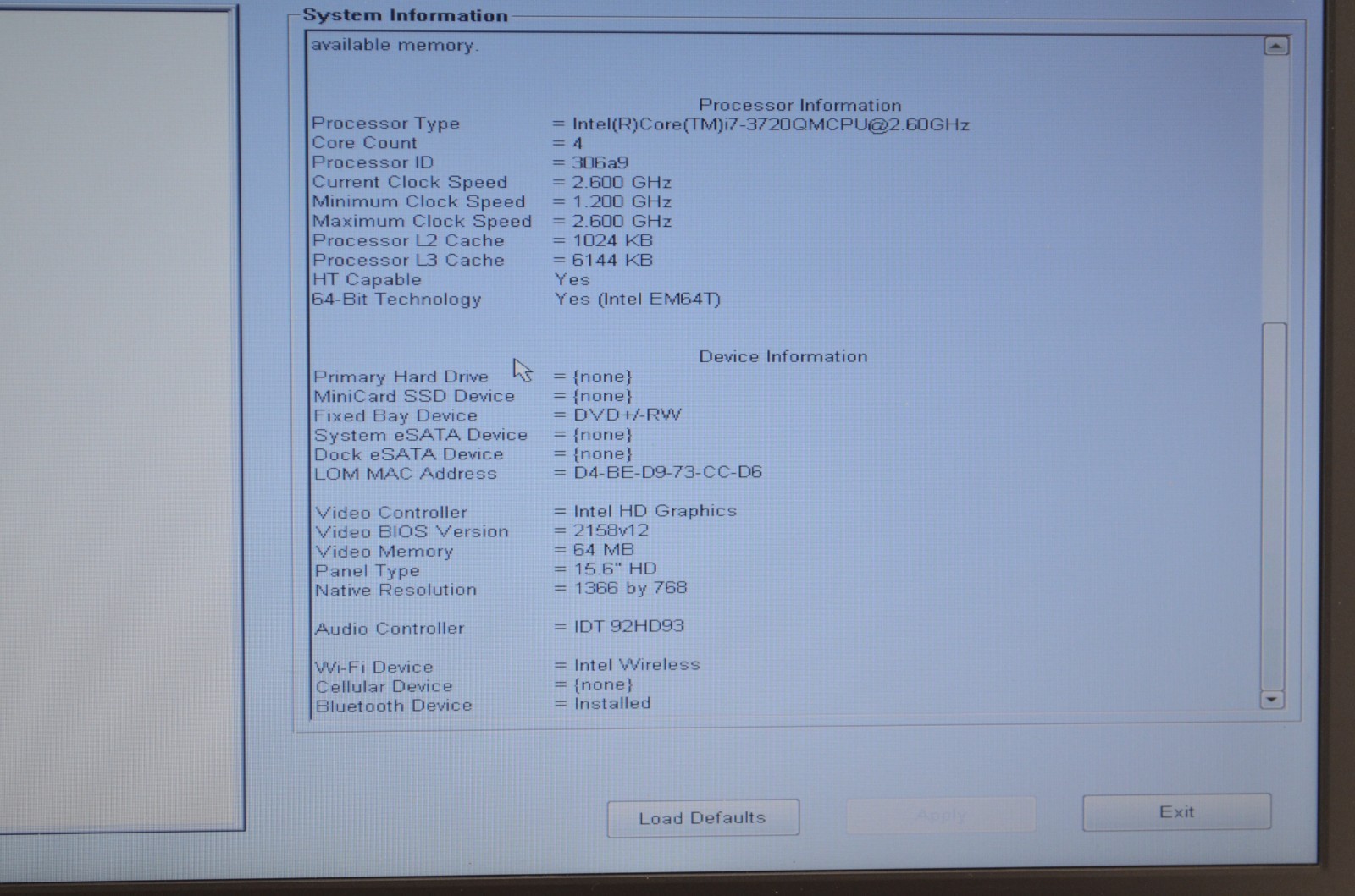 Dell Precision M4700 Intel Core i7‑3720QM 2.6GHz 8 GB RAM No HDD – Parts