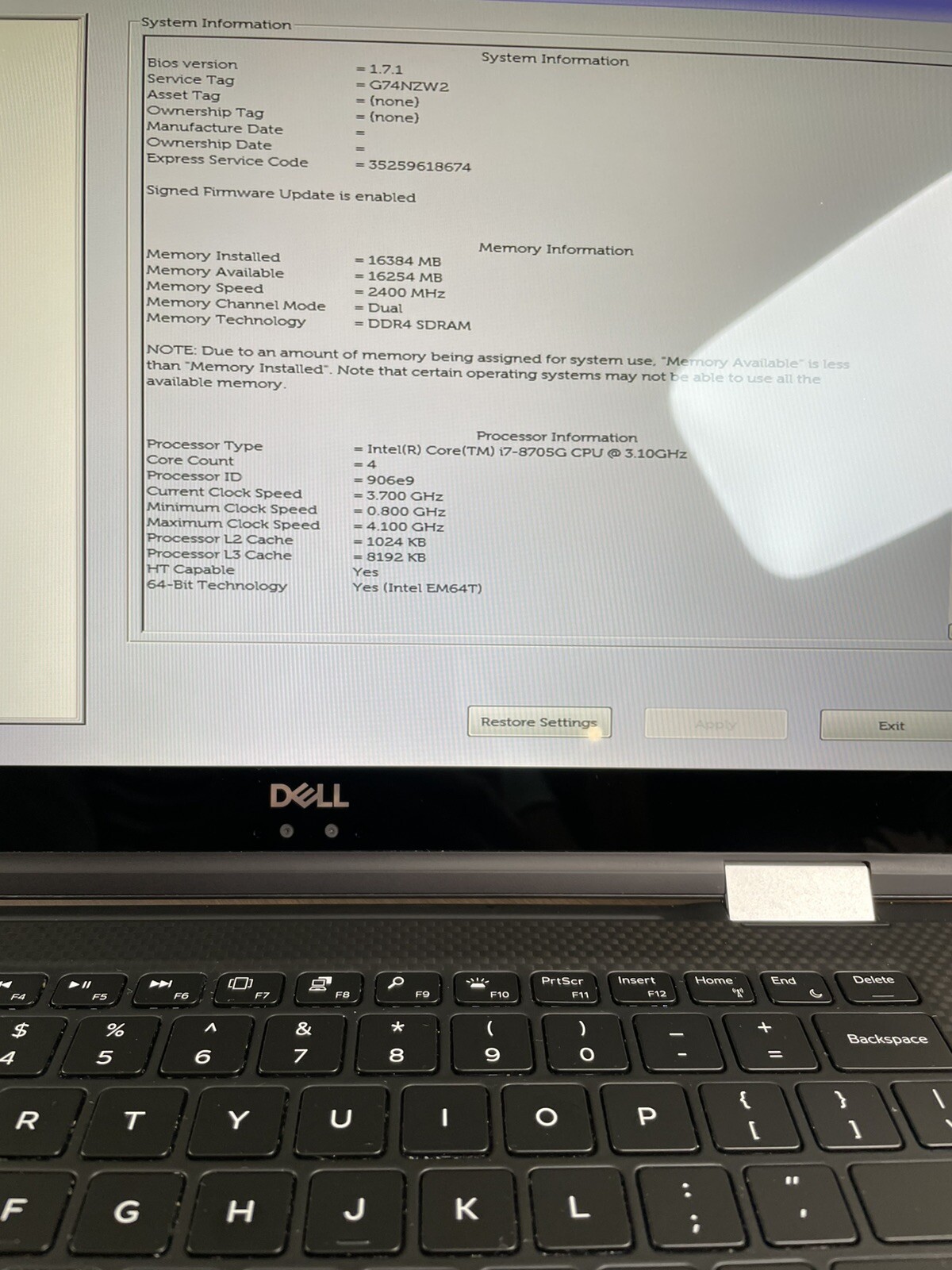 DELL XPS 15 9575 i7-8705G 3.1GHz 16GB RAM 512GB NVMe Radeon Vega Touch 2-in-1
