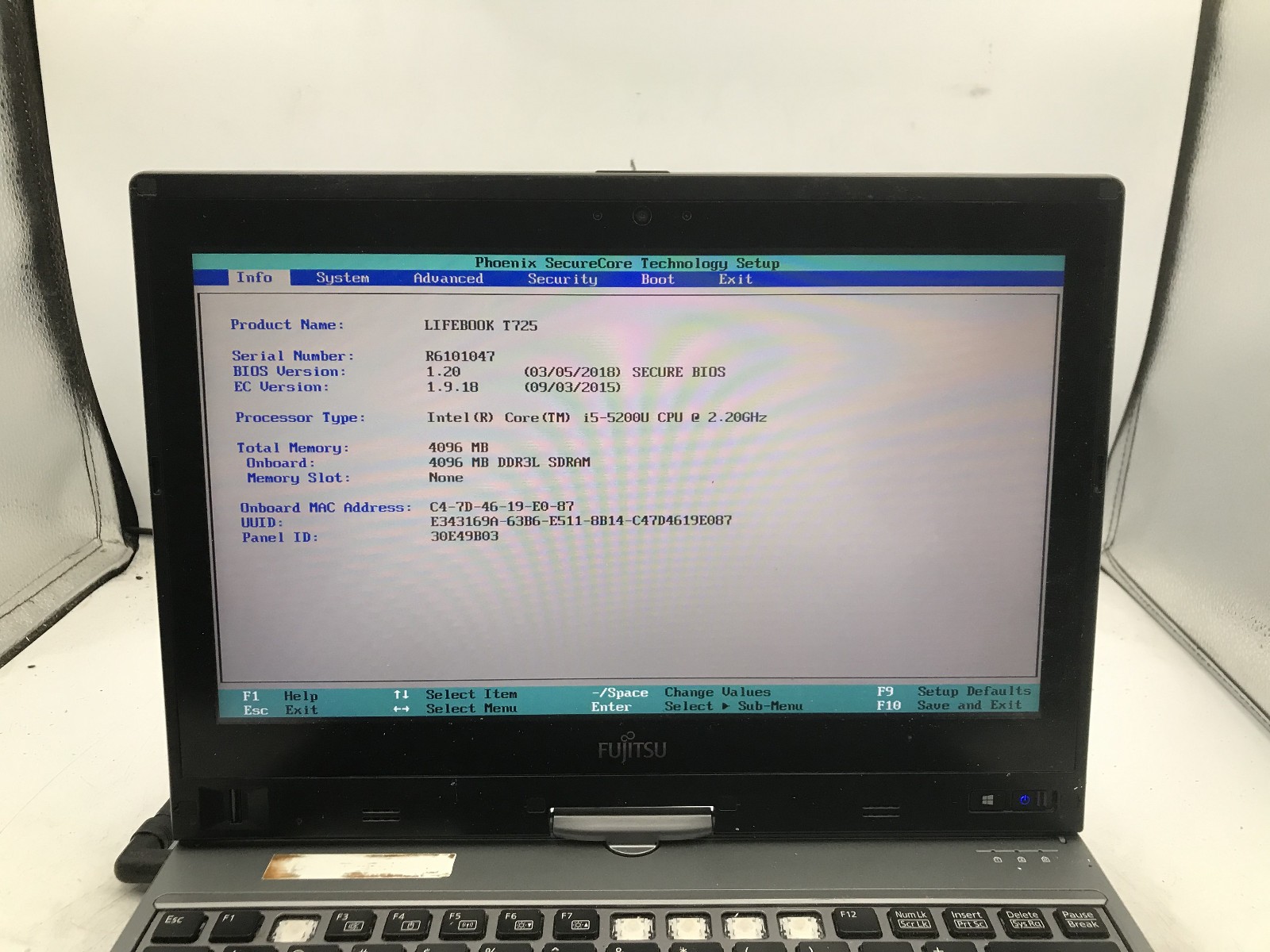 FUJITSU LIFEBOOK T725 – BOOTS TO BIOS – INTEL I5 5200U – 4GB RAM – READ DESC -BB