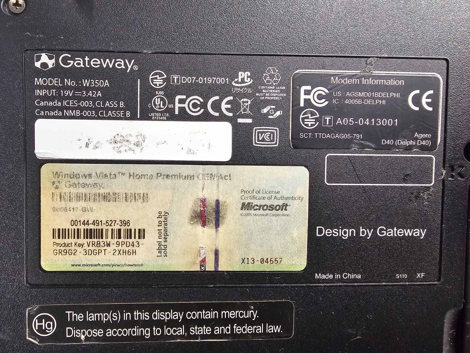 Gateway W350A AMD Laptop Notebook Windows Enterprise
