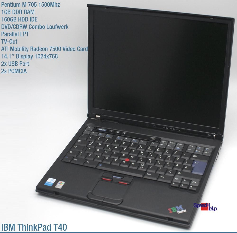 NOTEBOOK IBM THINKPAD T40 INTEL PENTIUM 1500MHZ LAPTOP 1GB 160GB LPT WIFI DVD CD