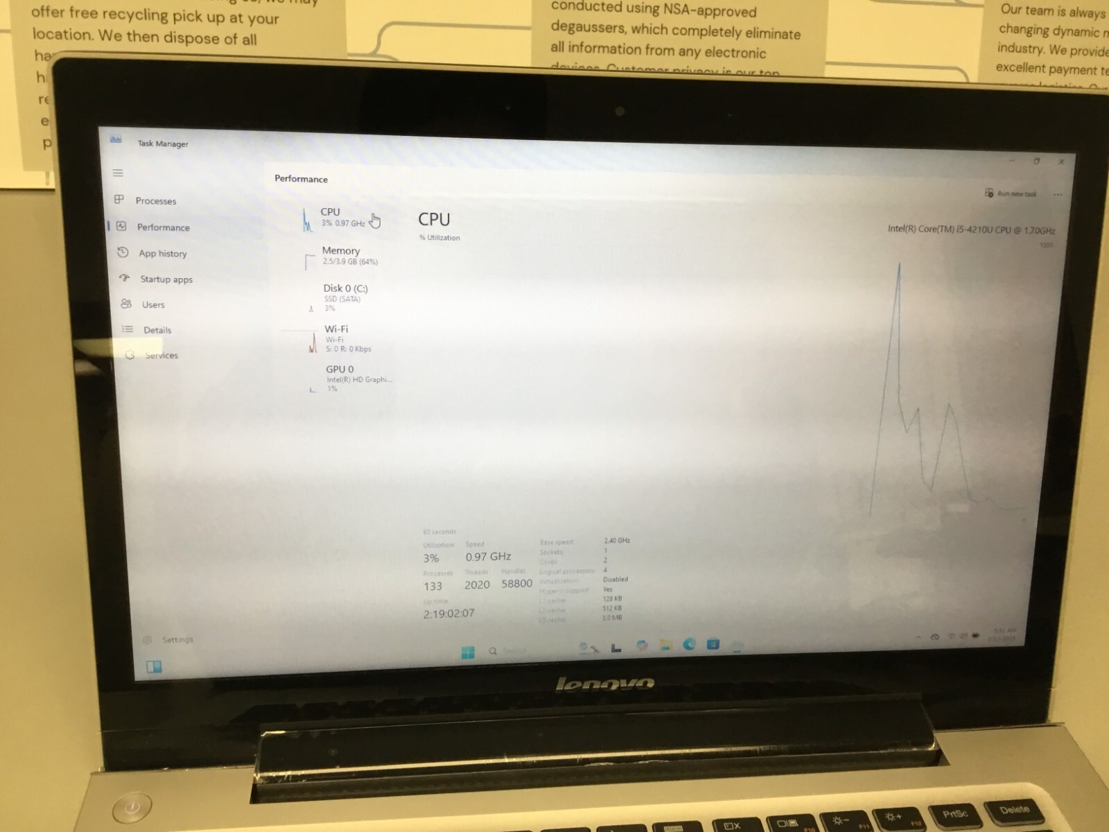 Lenovo Idealpad U430 Touch 14” 256 GB SSD Core i5 4th Gen 1.70GHz 4 GB RAM