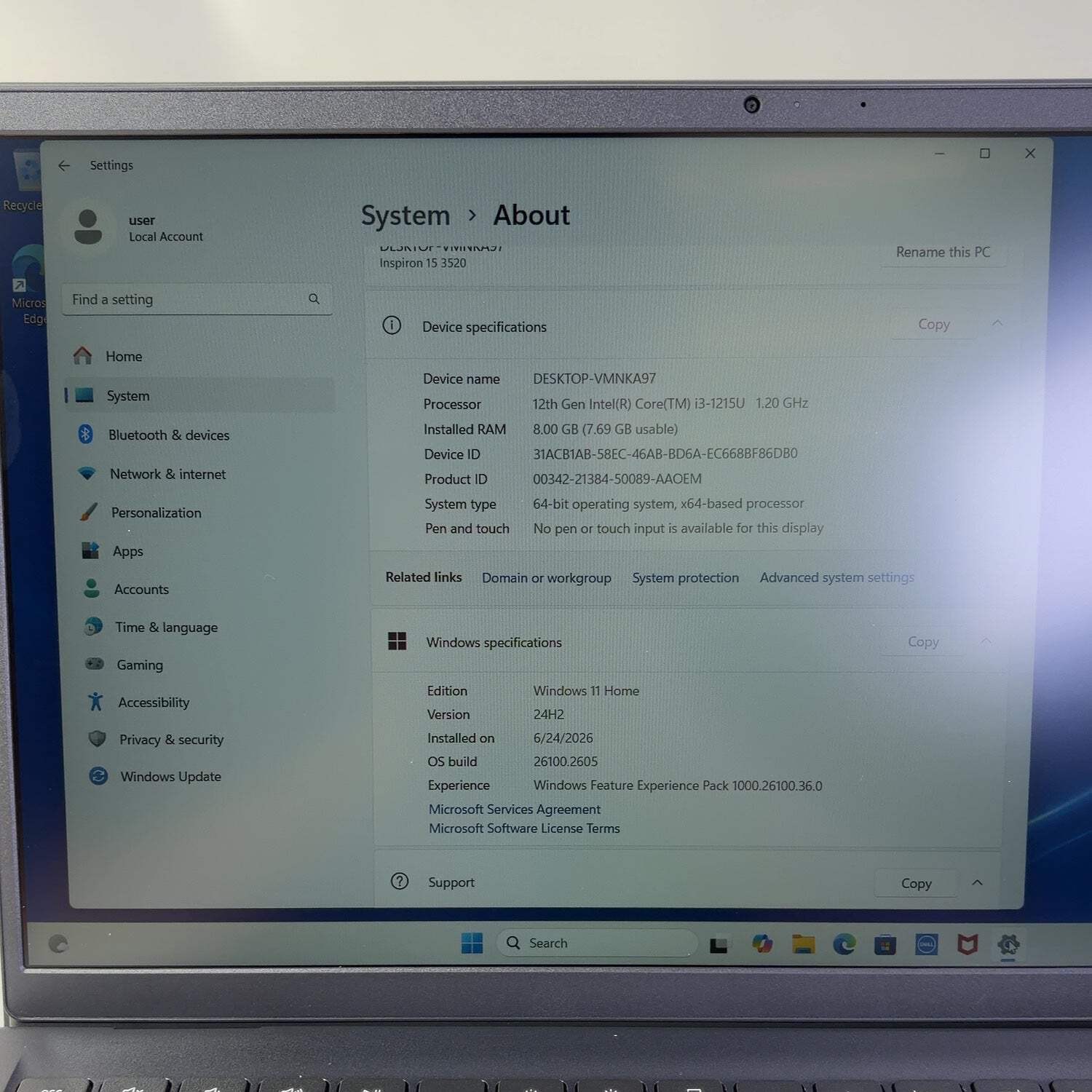 Dell Inspiron 3520 15.6″ Pentium Silver N5030 1.1GHz SSD