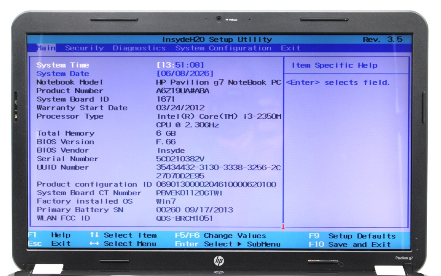 HP Pavilion G7 i3-2350M@2.3GHz 4GB DDR3 NO STORAGE OR OS *USED/TESTED*