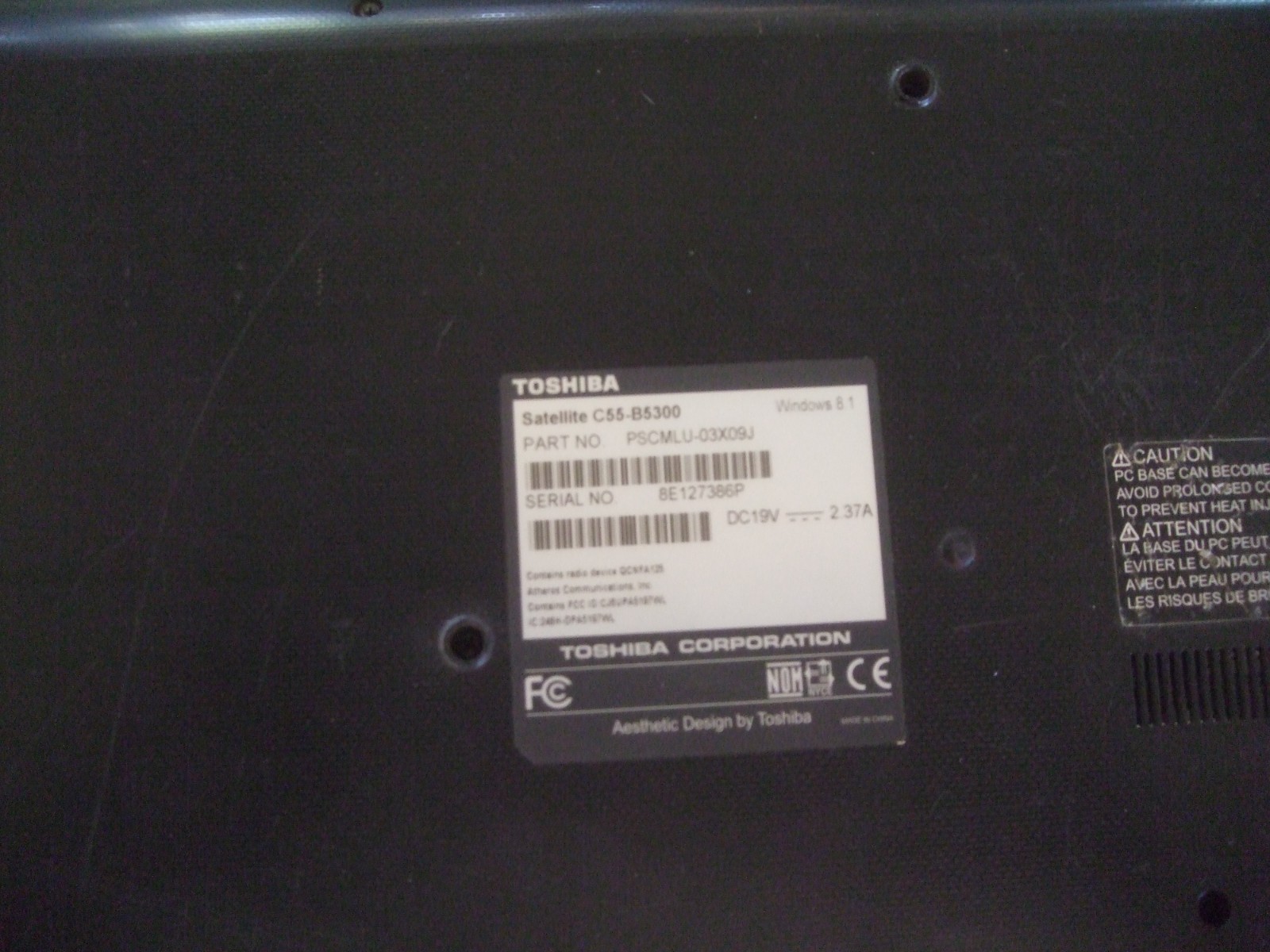 Toshiba Satellite C55-B5300 15.6″ no HD Intel N2840 2.58GHz 2.1GHZ 4GB DVD-PARTS