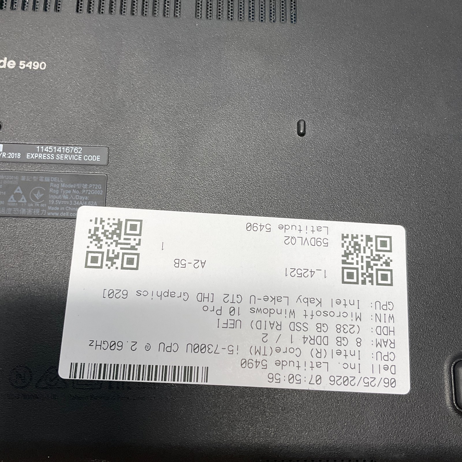 Dell Latitude 5490 Intel Core i5-7300U 2.60GHz 8GB 256GB Windows 10 Pro Laptop