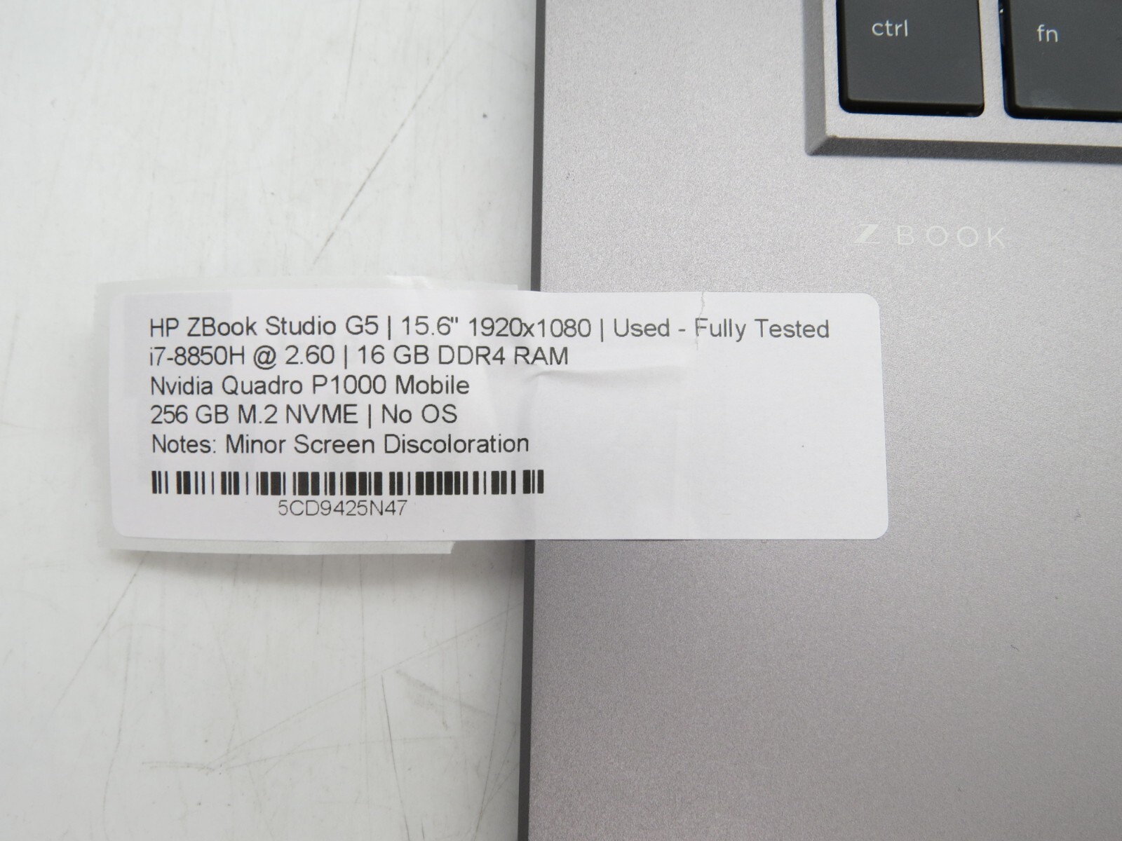 HP ZBook Studio G5/i7-8850H/16GB RAM/256GB M.2 NVME/No OS *READ*