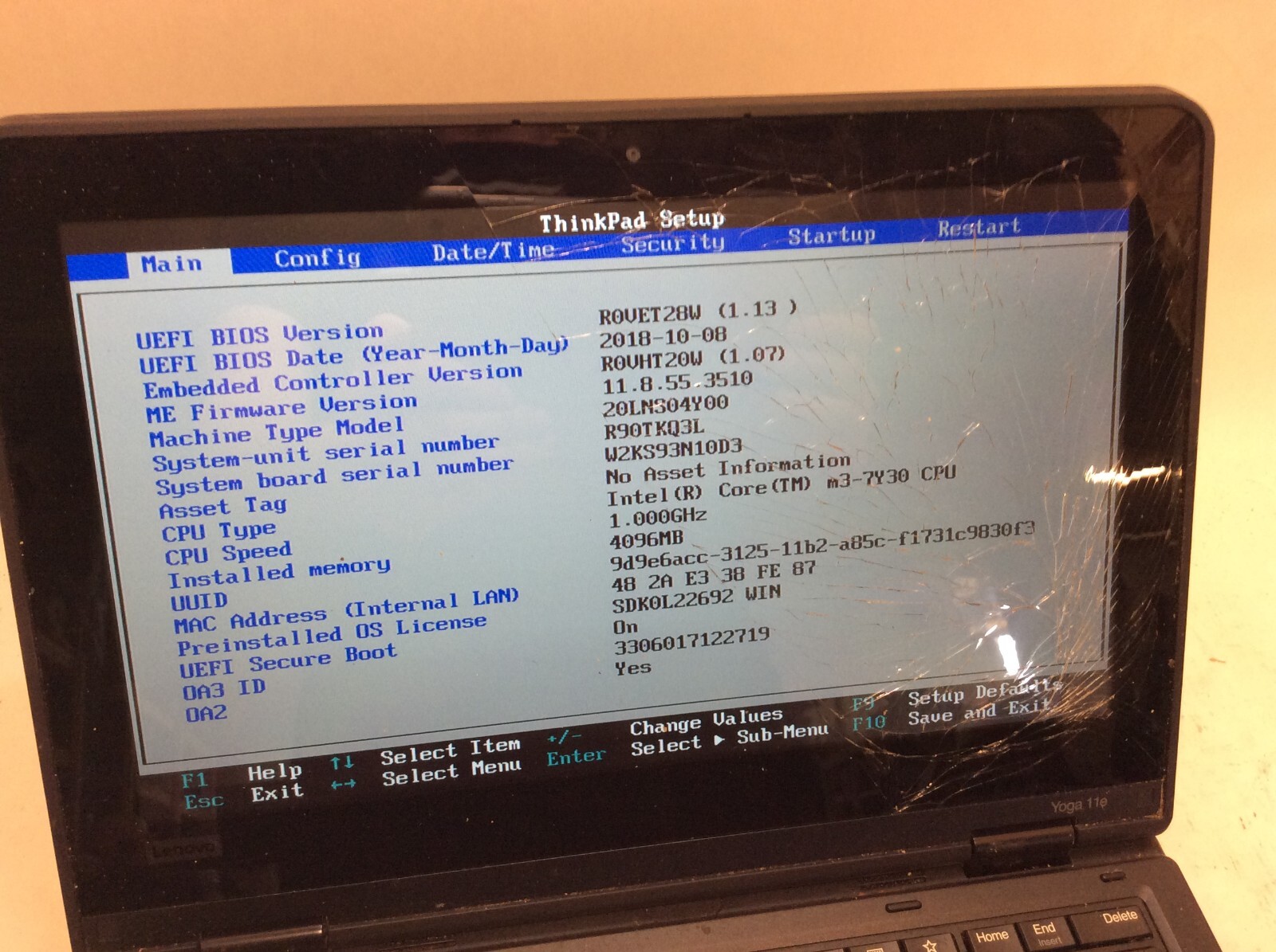 Lenovo ThinkPad Yoga 11e Laptop 11″ Intel Core m3 7th Gen CRACKED SCREEN -PP