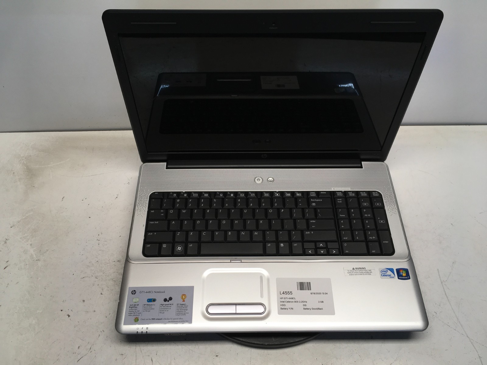 HP G71-448CL Intel Celeron 900 2.2GHz 2 GB NO HDD/Battery