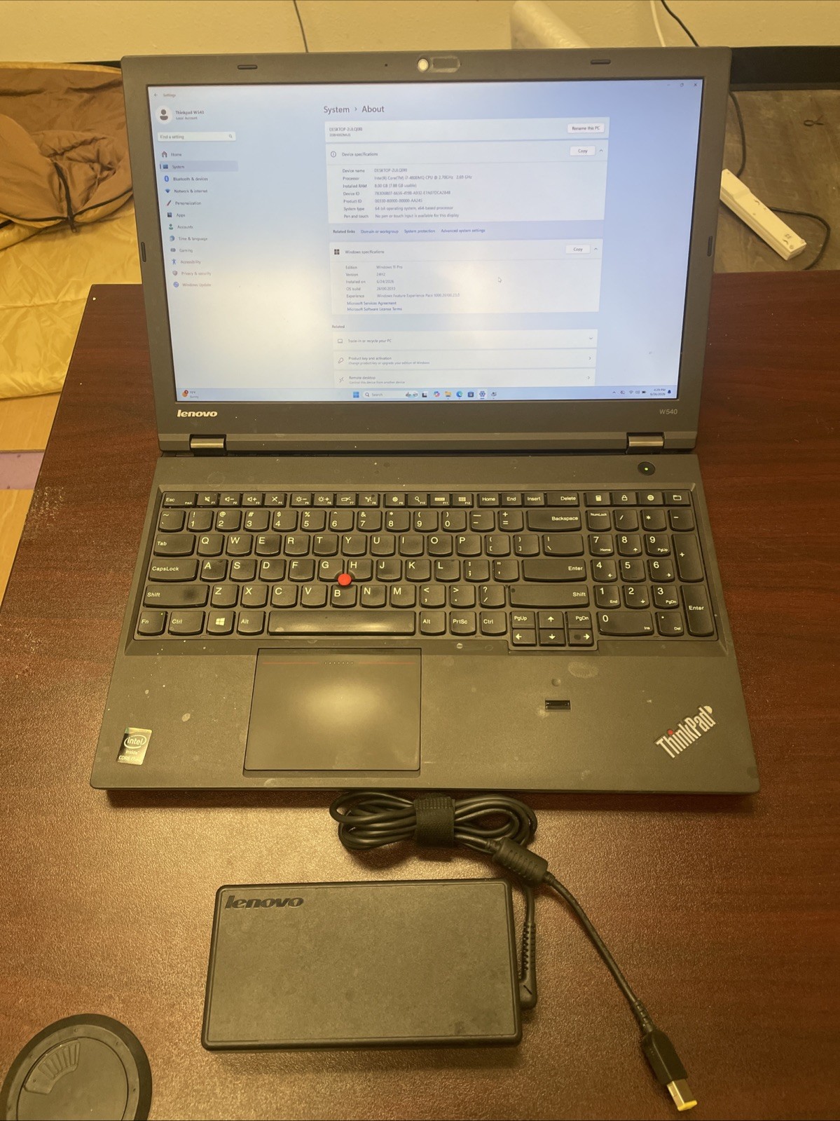 Lenovo ThinkPad W540 15.6” i7-4800MQ 8GB 256GB SSD K1100M Win11 Pro OEM AC