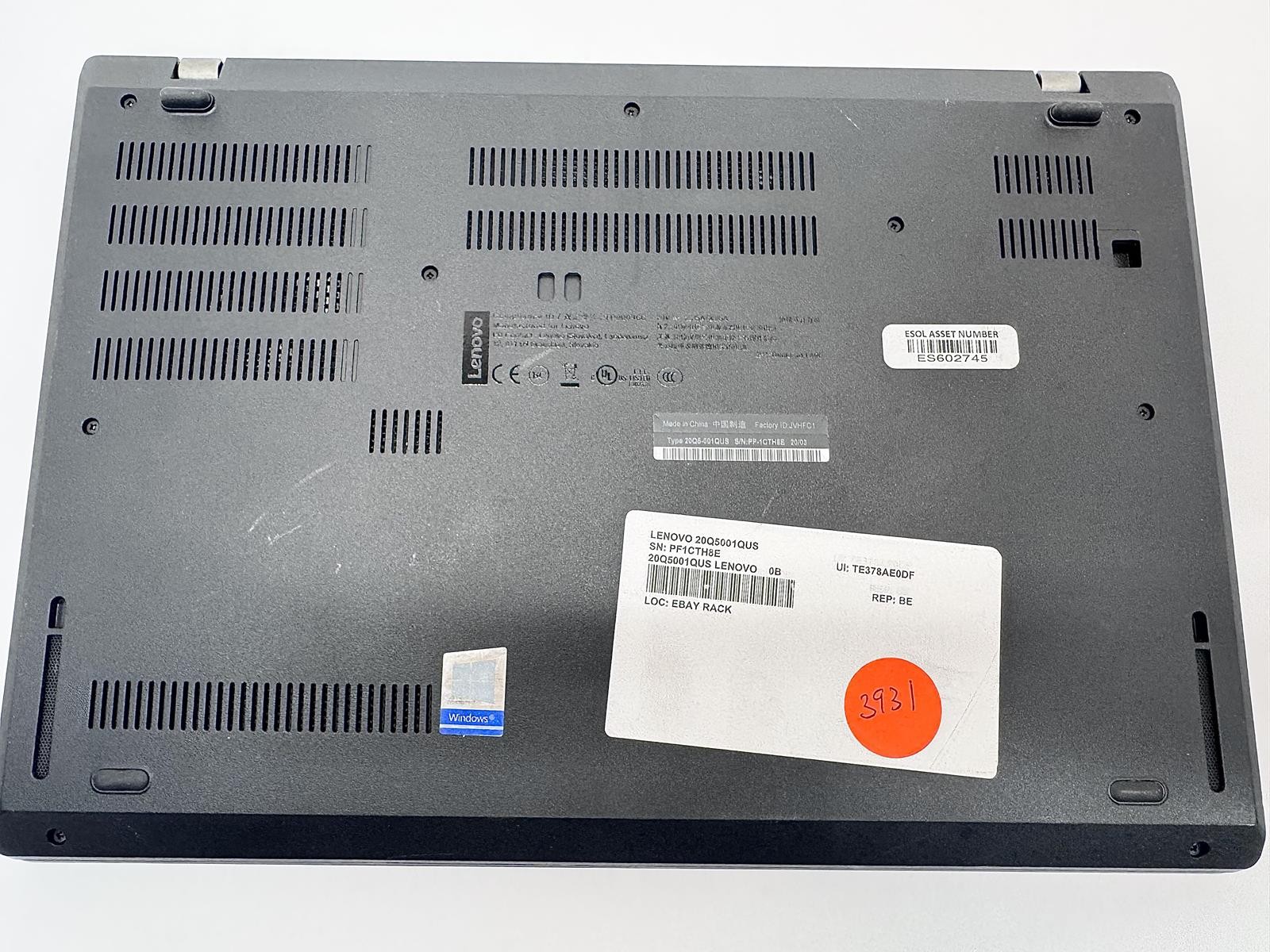 Lenovo ThinkPad L490, Intel Core i5-8265U CPU @ 1.60GHz, 8GB RAM