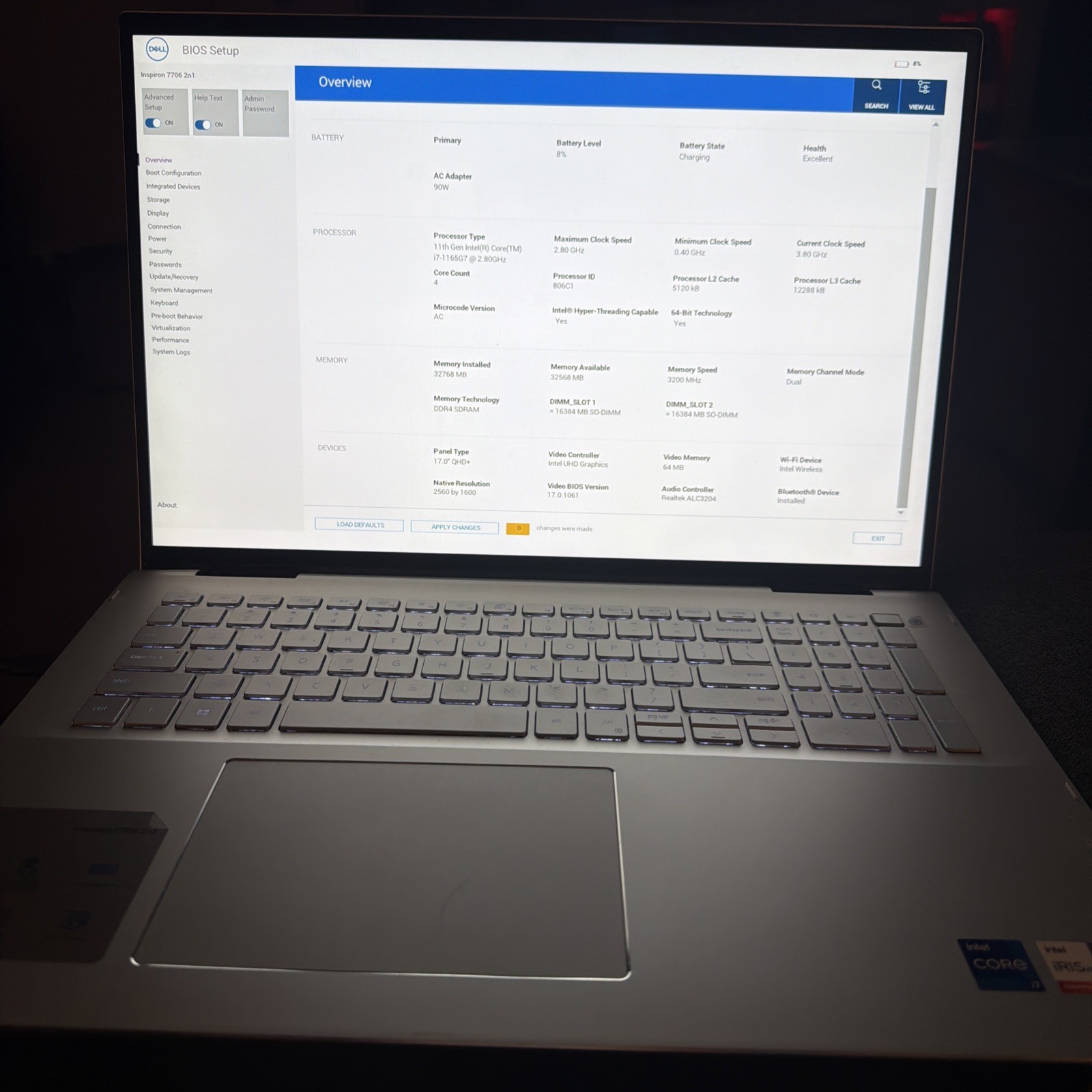 Dell Inspiron 7706 2-in-1 I7 2.8GHz QHD+ Touch Iris Display, 32GB RAM, 256GB SSD