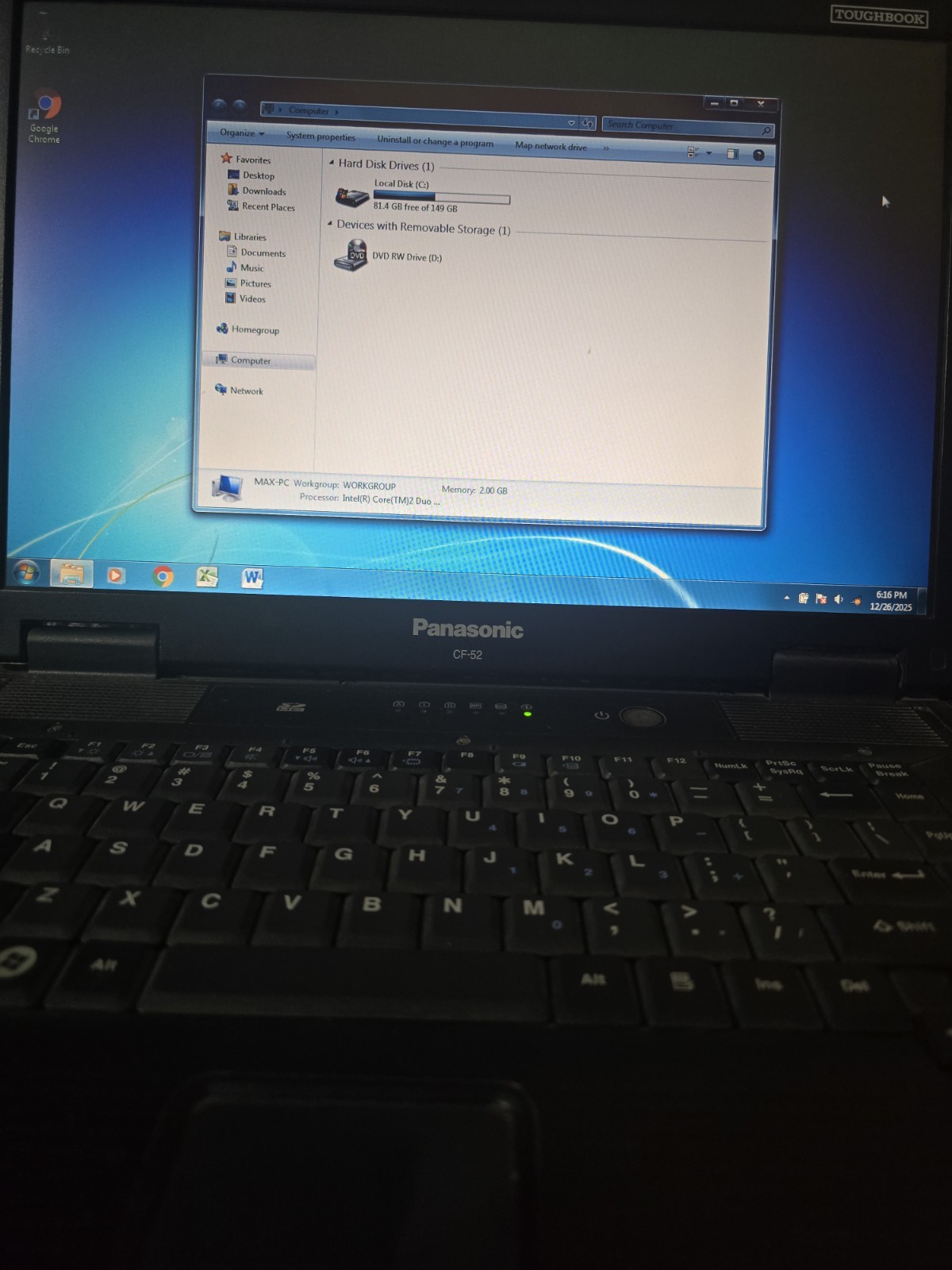 Panasonic Toughbook CF-52 Rugged Laptop Win 7 Pro WiFi Tested DVD-RW + Charger