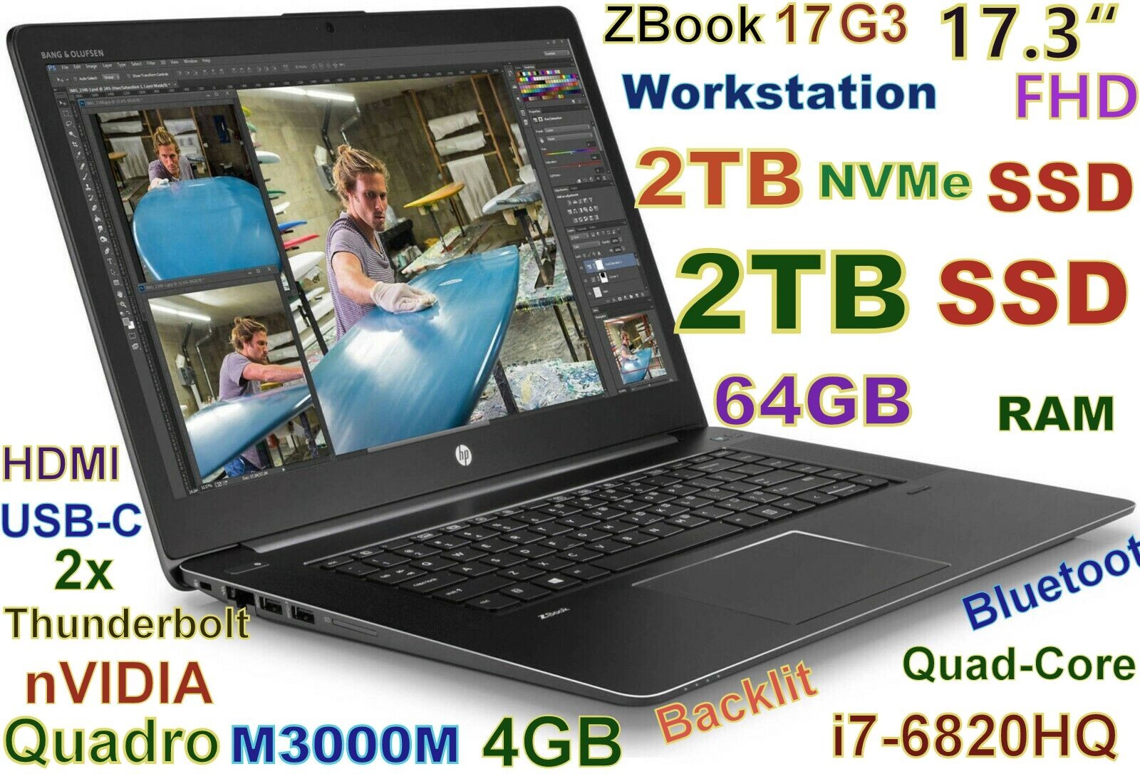 Workstation HP ZBook 17 G3 i7-Quad 4TB( NVMe + SSD) 64GB 17.3 Quadro M3000M 4GB