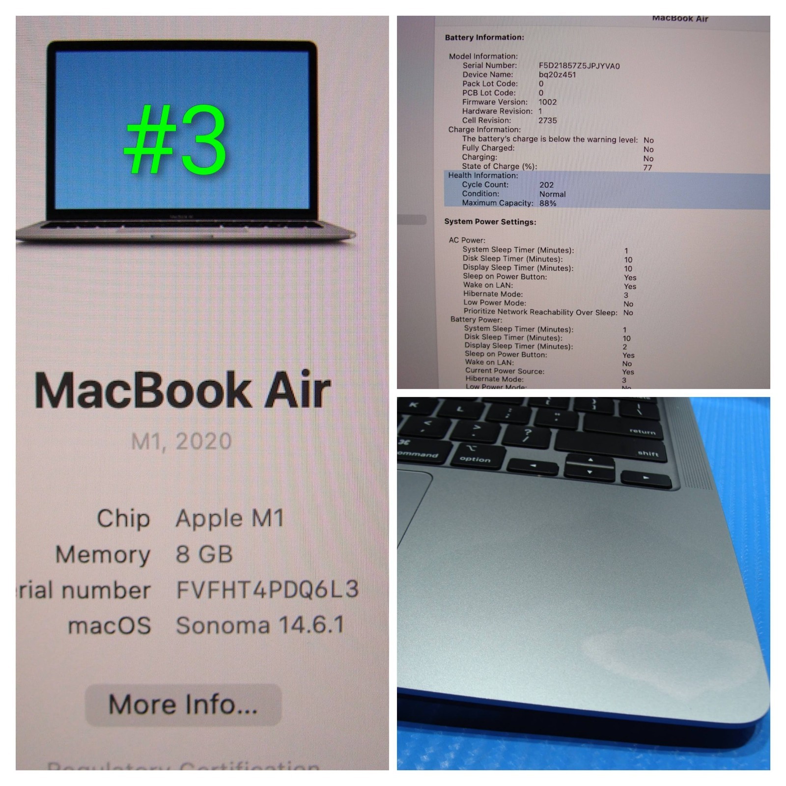Apple MacBook Air A2337 13.3″ M1 (2020) 8CPU/7GPU 8GB 128GB MGN63LL/A +Charger