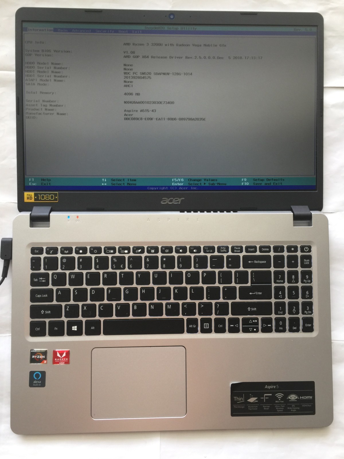 acer Aspire 5, 15.6 ” FHD IPS, Ryzen 3, 4GB/128GB, Win 10, A515-43-R19L, READ