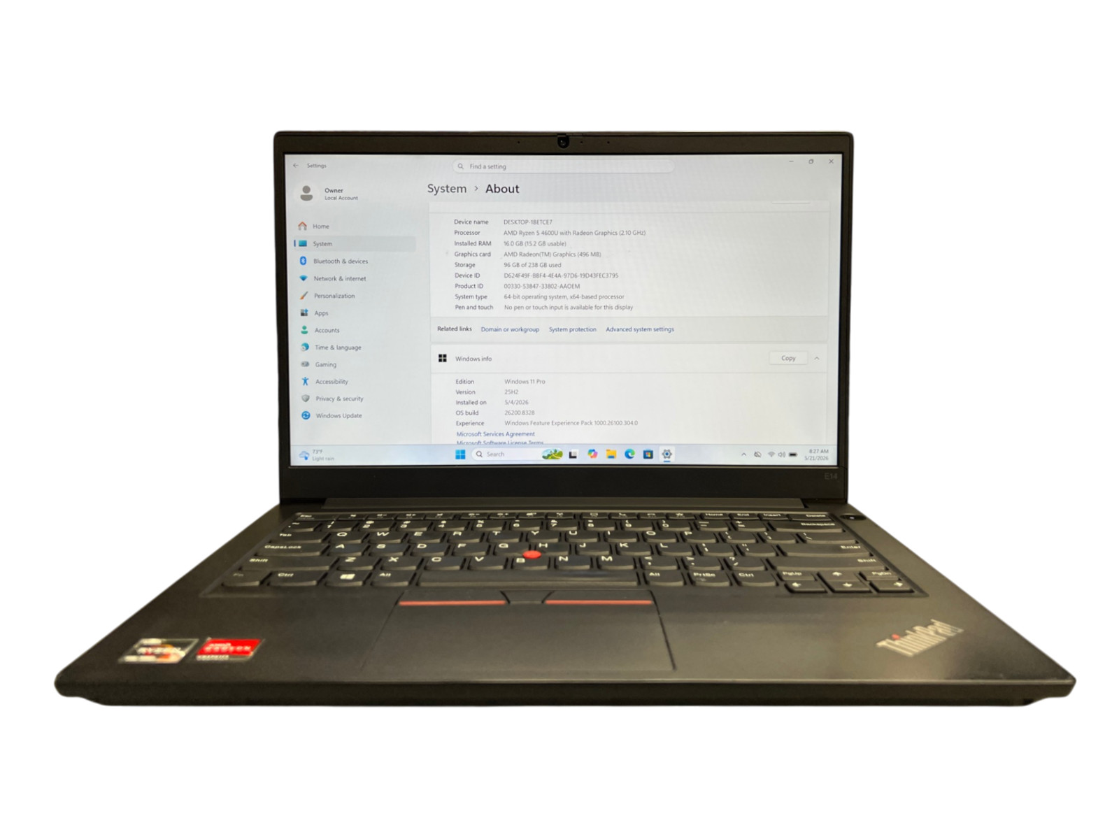 Lenovo ThinkPad E14 Gen2 Laptop RYZEN 5 4600U 16GB 256GB NVMe Win 11 Pro *Read*