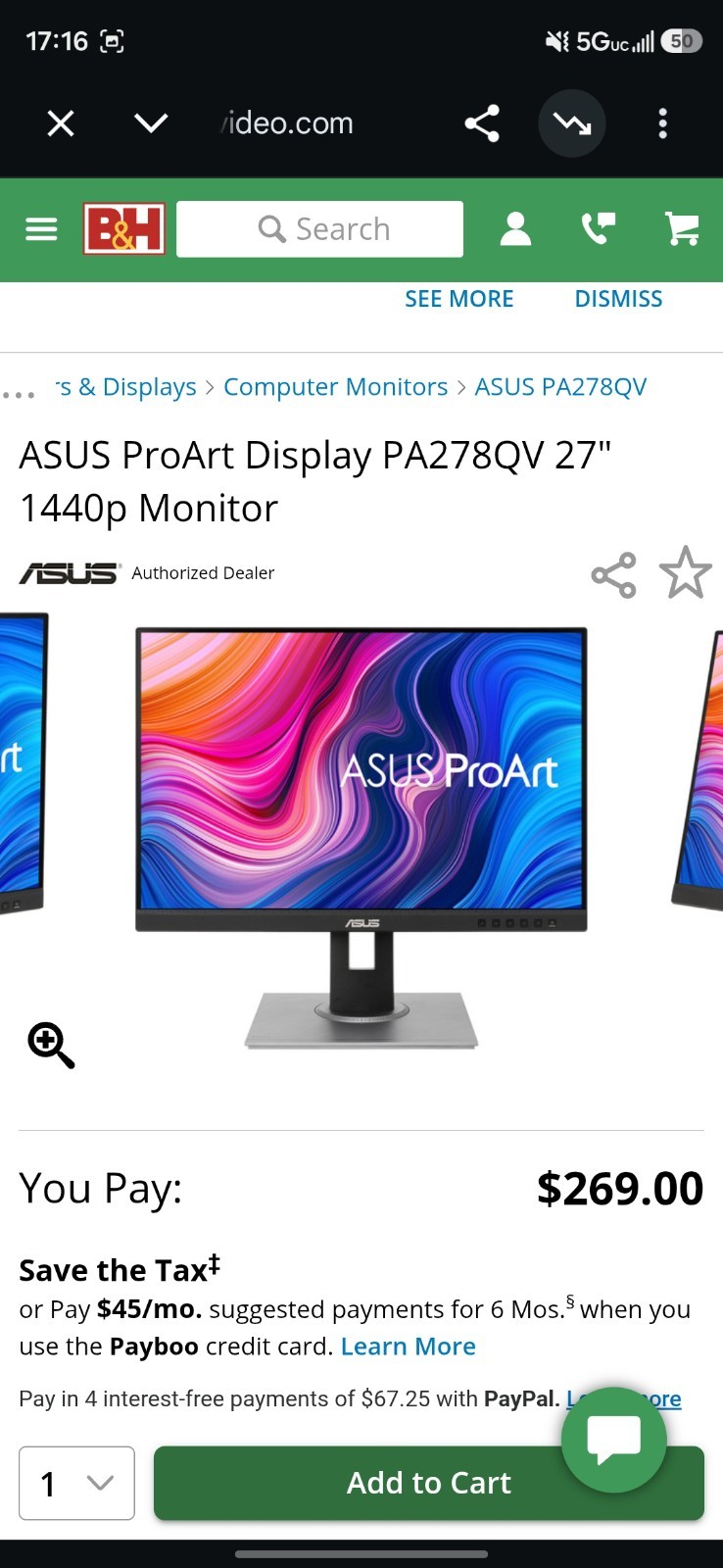 ASUS ProArt Display PA278QV 27″ 1440p Monitor