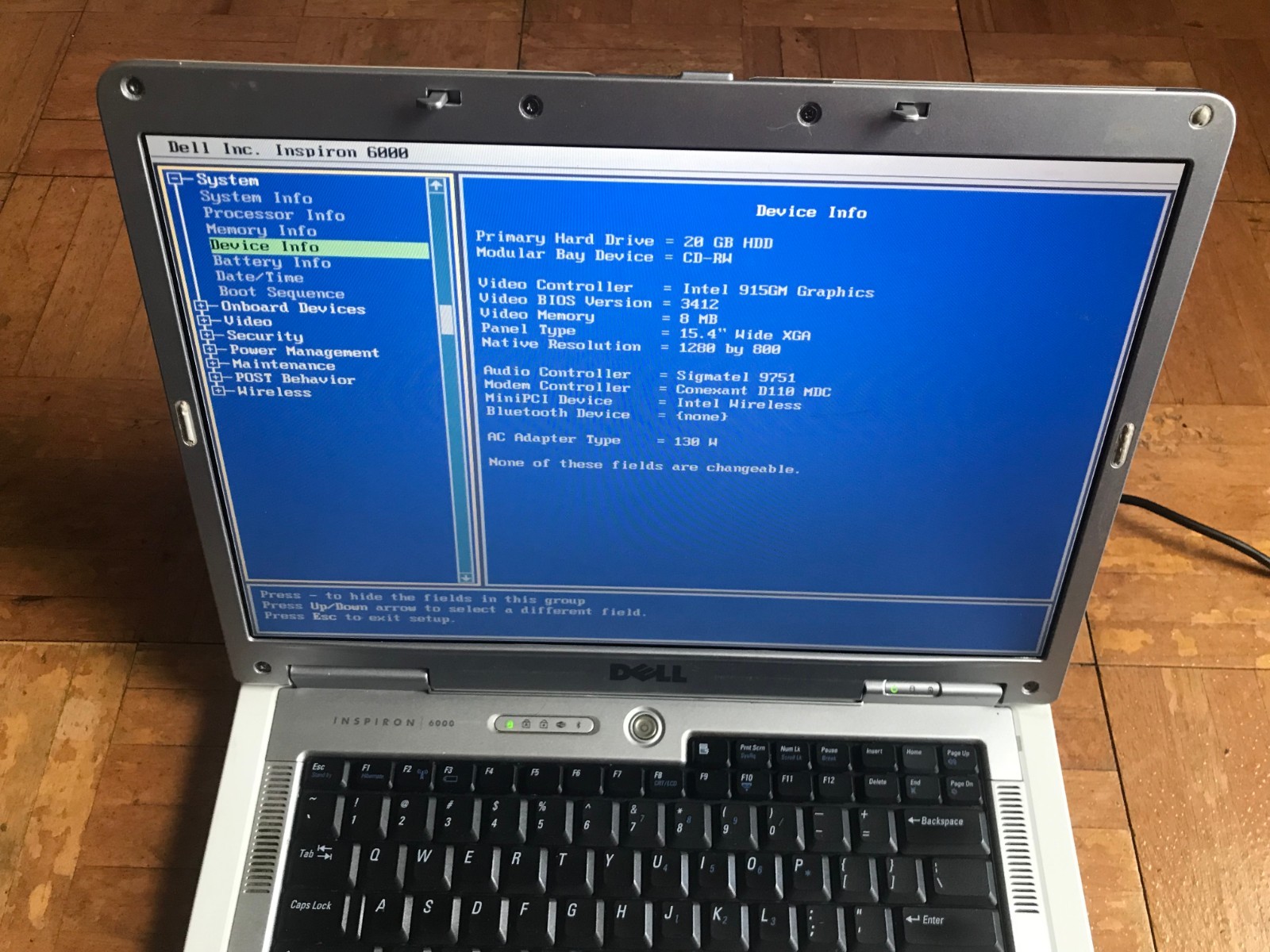 Dell Inspiron 6000 Intel Pentium 1.50GHz 2 Gig Ram 20GB HDD (No Charger ) AS IS