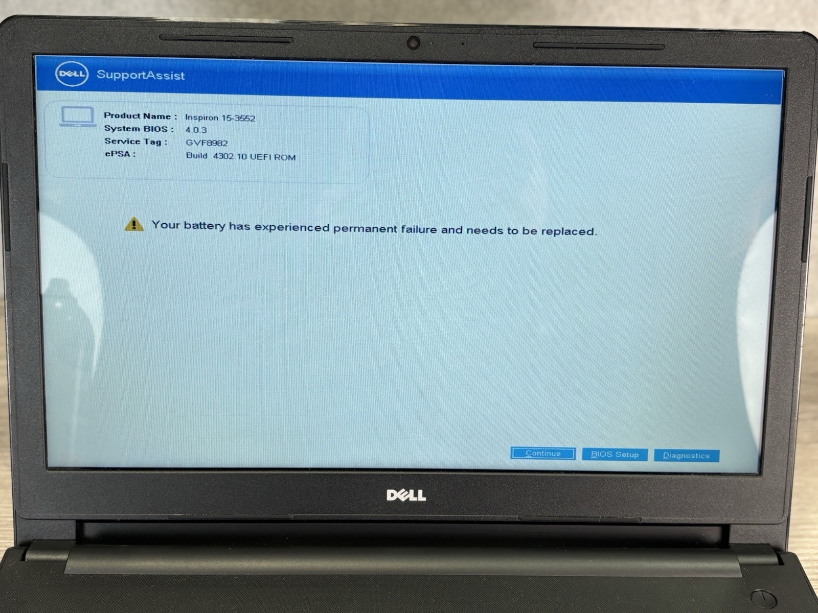 Dell Inspirion PARTS BATTERY IS NO GOOD Model 15-3552