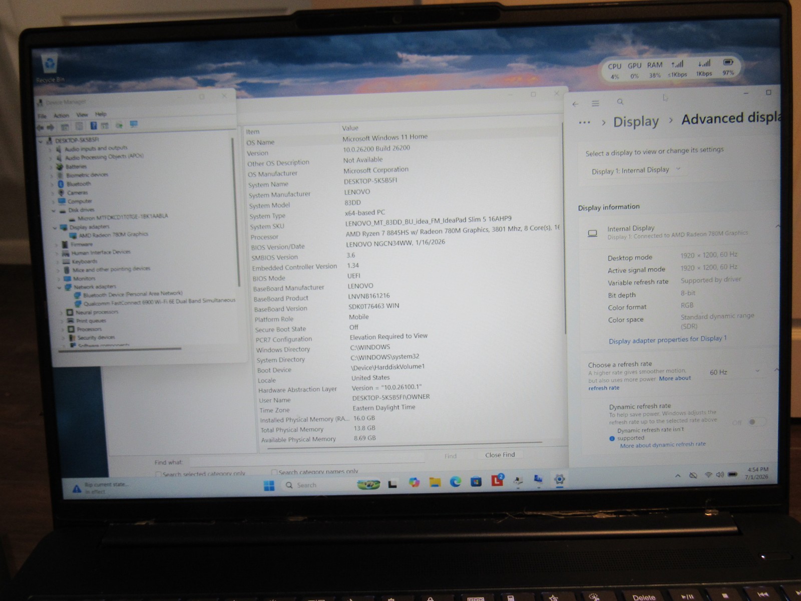 LENOVO IDEAPAD 16AHP9 2-in-1 16GB RAM 1TB SSD 16″ FHD+ TOUCHSCREEN GOOD