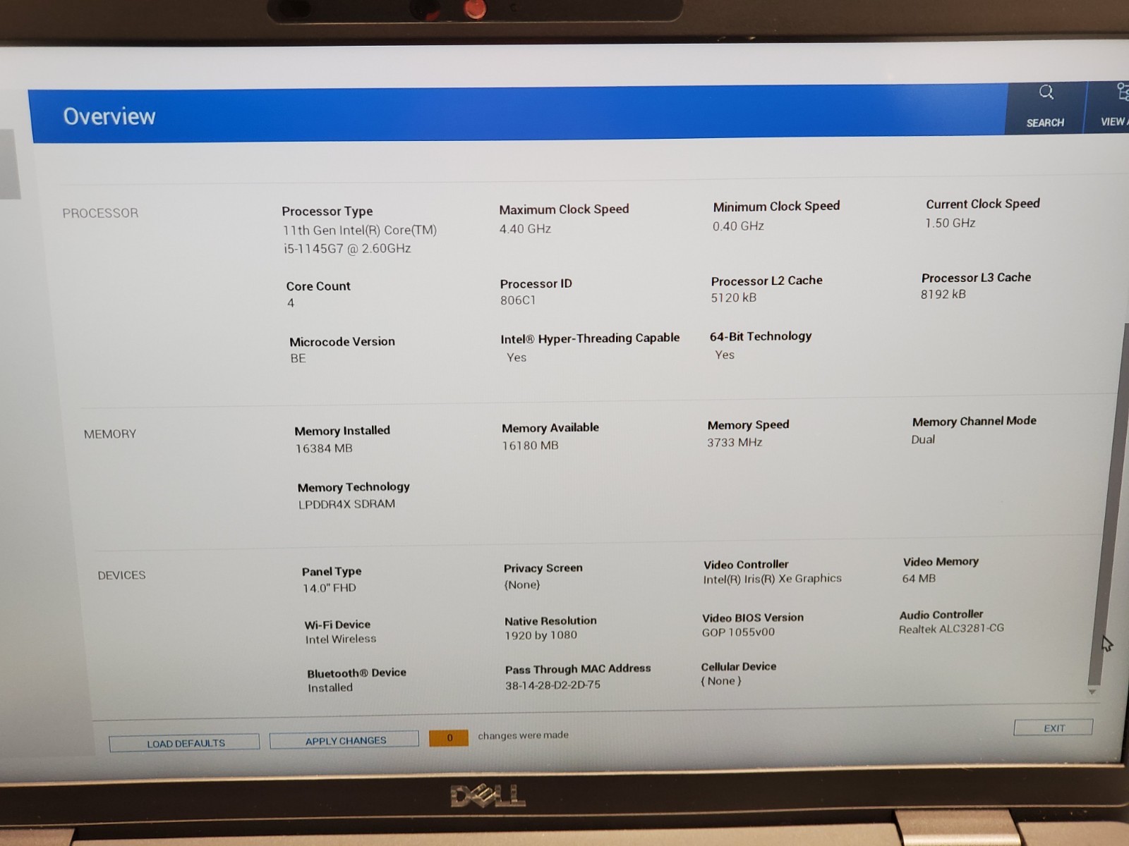 Dell Latitude 7420 i5 1145G7 2.60GHz/ 16GB/ No SSD 1920×1080 #2653