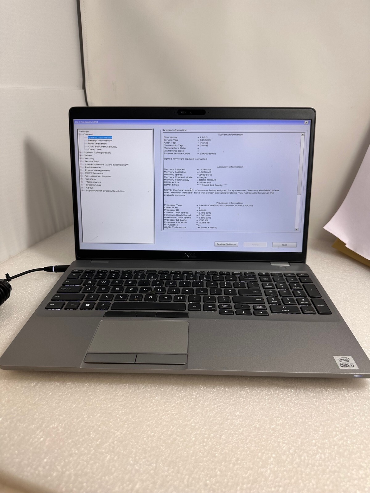 Dell Precision 3551 15.6″ i7-10850H 8GB ram 512GB PCIe