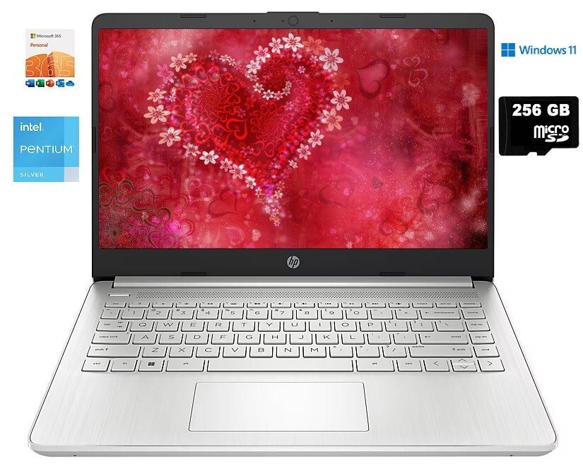 HP 14″ HD Laptop, Intel 4-Core Pentium, 16GB RAM, 320GB (64+256), Win 11, MS 365