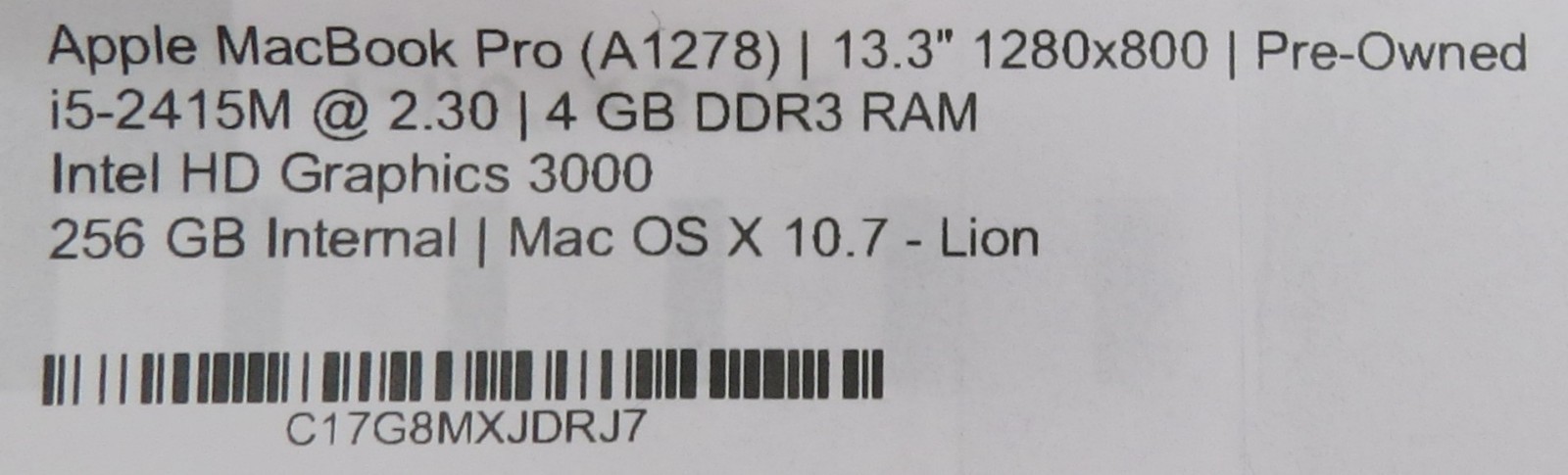 Apple MacBook Pro A1278 2011 | i5-2415M @2.3 | 4GB DDR3 | 256GB HDD| OS X 10.7