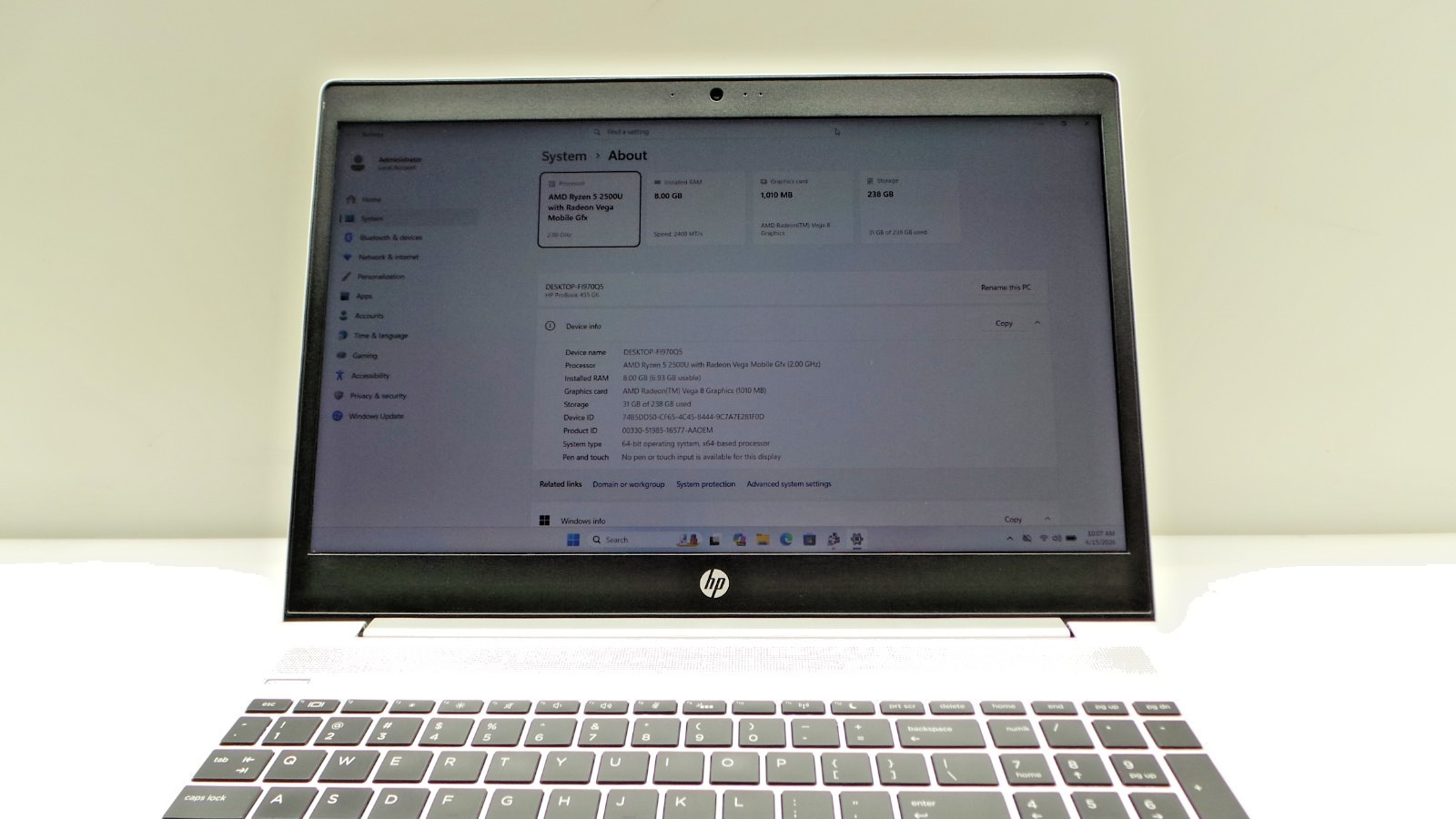 HP ProBook 455 G6 | 15.6″ | AMD Ryzen 5 2500U | 8GB RAM 256GB NVMe | ***READ***