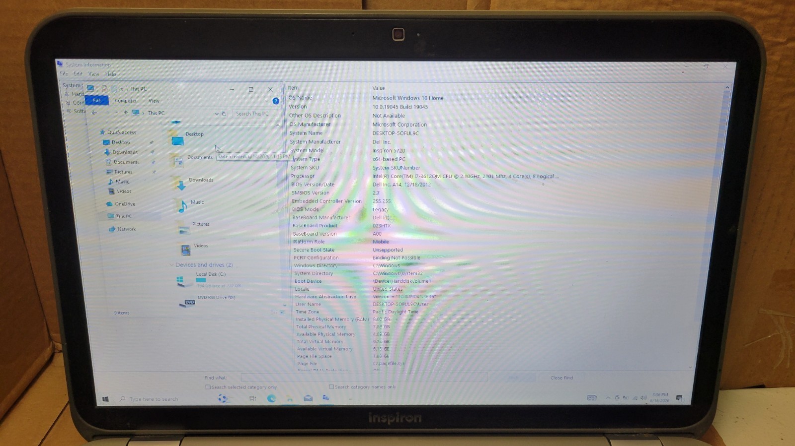 Dell Inspiron 5720 Laptop | i7-3612QM 2.10Ghz | 8GB Ram | 240GB SSD | Win 10