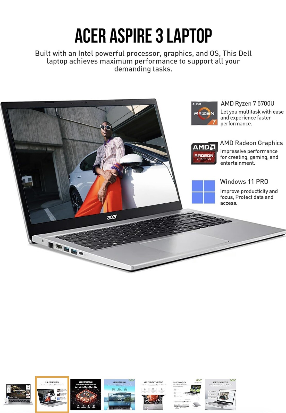Acer Aspire 3 A315-24P-R7VH 15.6 in (128GB SSD, AMD Ryzen 3, 2.4GHz, 8GB RAM)…