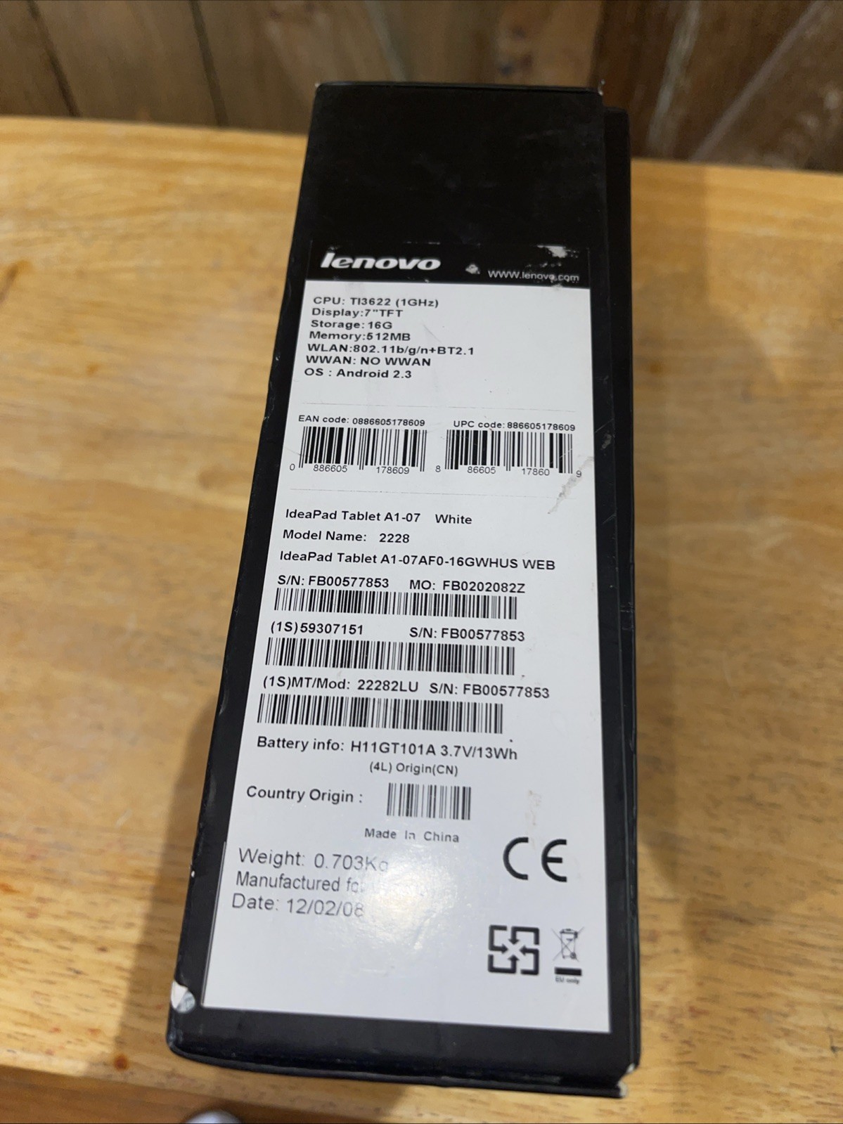 Lenovo IdeaPad A1107 16GB, Wi-Fi, 7in – Black No Charger