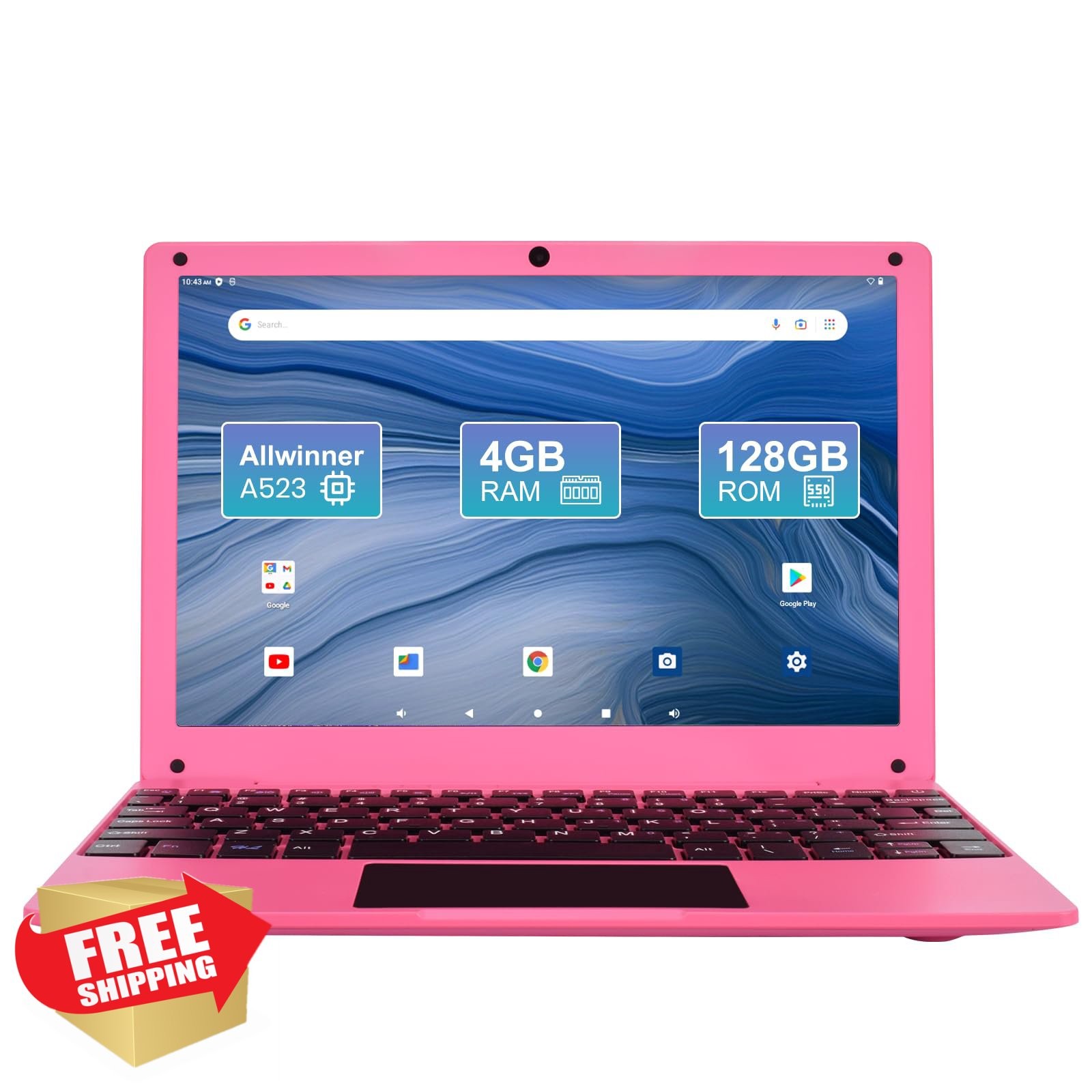 Fwmntu Pink 10.1″ Android 13 Mini Laptop 4GB RAM 128GB HD IPS