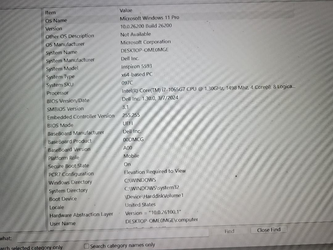 Dell Inspiron 5593 15.6 inch i7-1065G7 1.30GHz, 16GB,512 NVMe Touch screen.