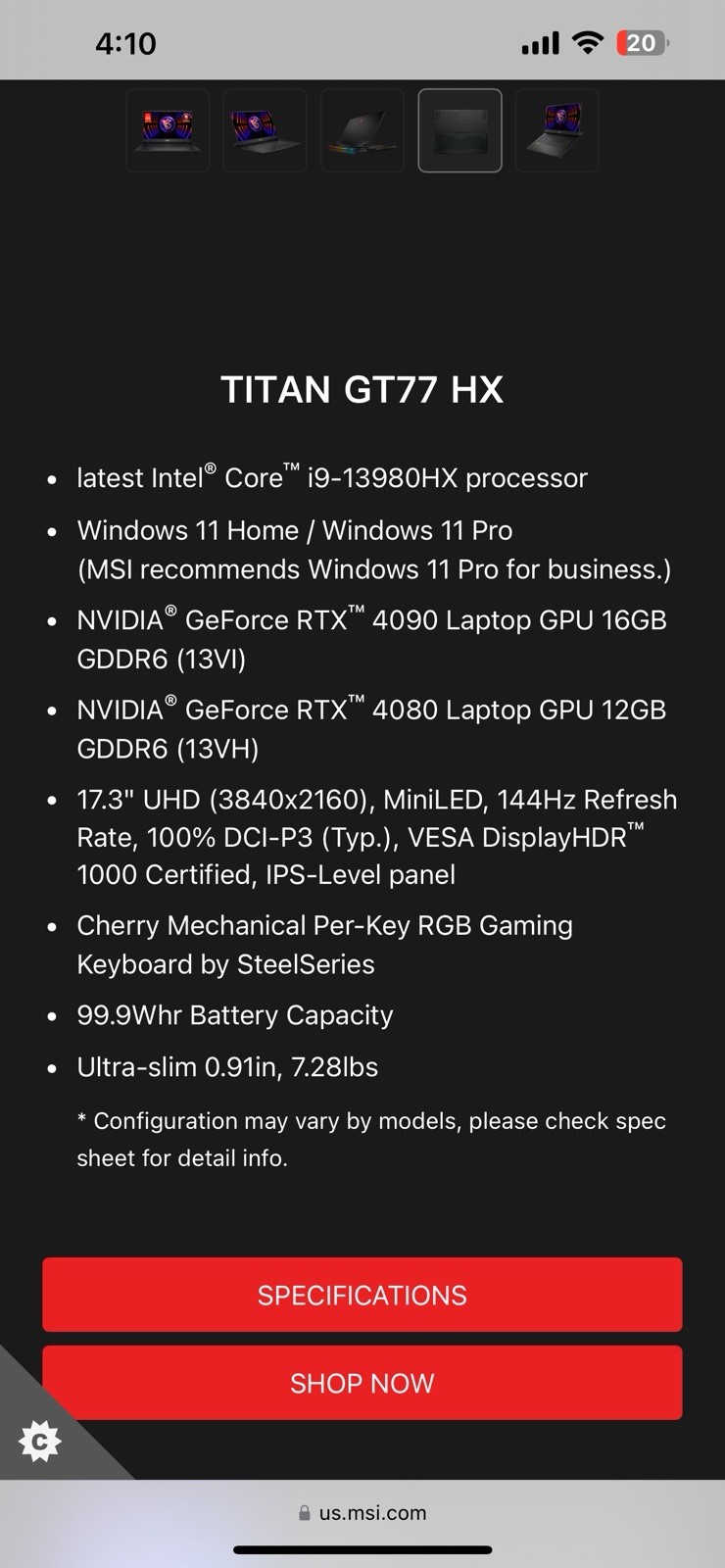 MSI Titan GT77 HX 13VH 17.3″ (2TB SSD, I9-13980HX, 4080, 64gb DDR5)