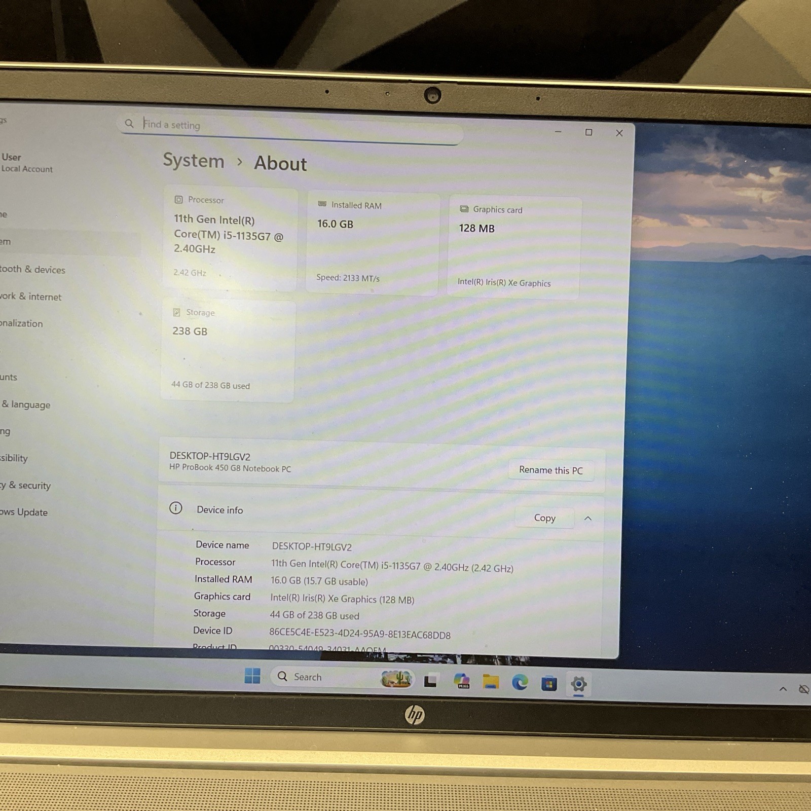 HP ProBook 450 G8 / i5 11th Gen / 16GB RAM / 256GB SSD / Windows 11 Pro / 56F
