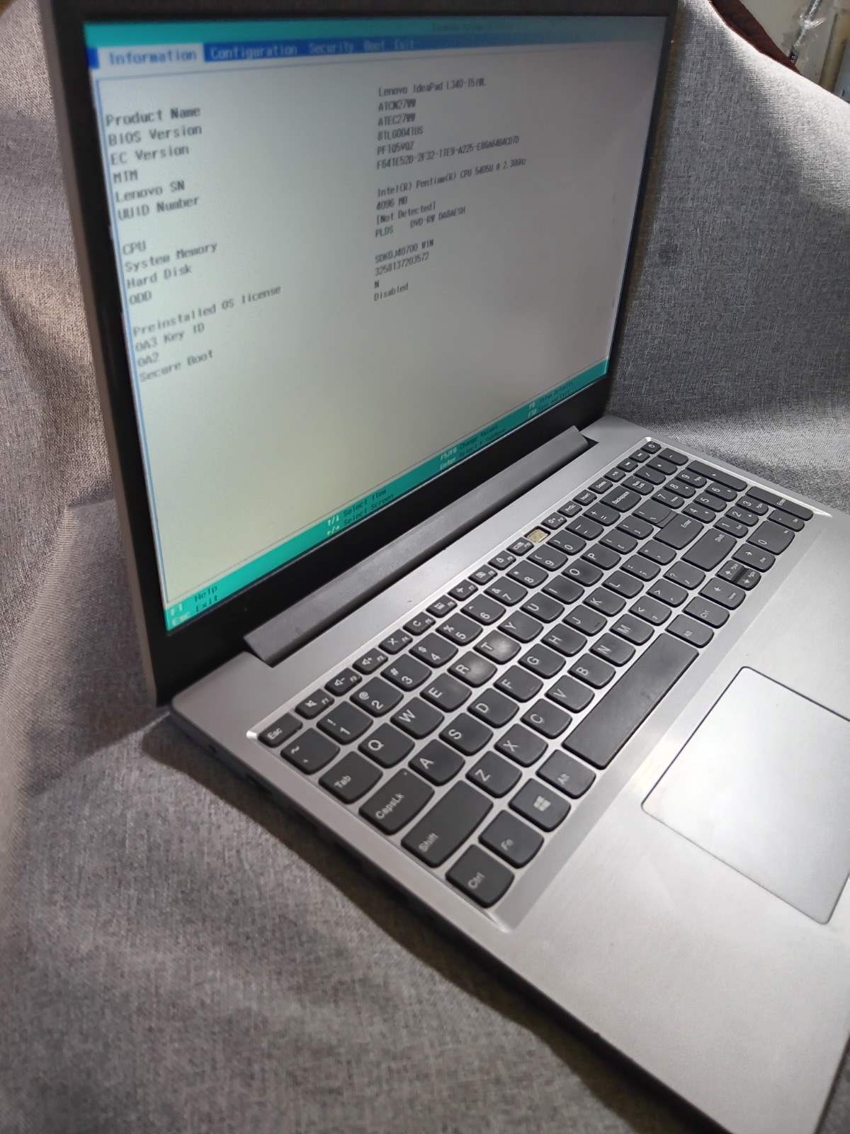 Lenovo Ideapad L340 Laptop Pentium 5405u 4gb Ram Boots Bios